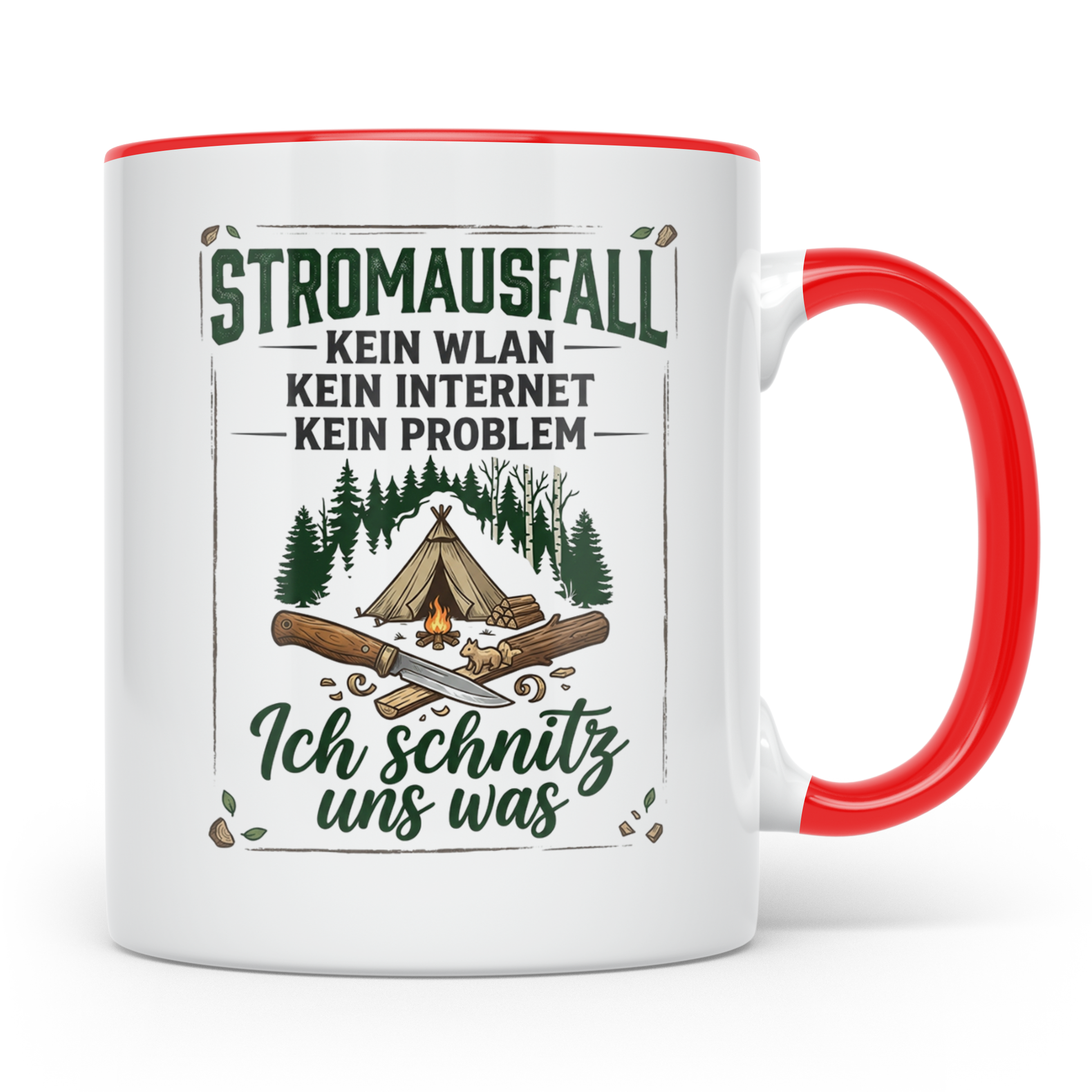 Bushcraft Tasse Stromausfall Kein WLAN Ich schnitz uns was S – Rot [farbe:rot]