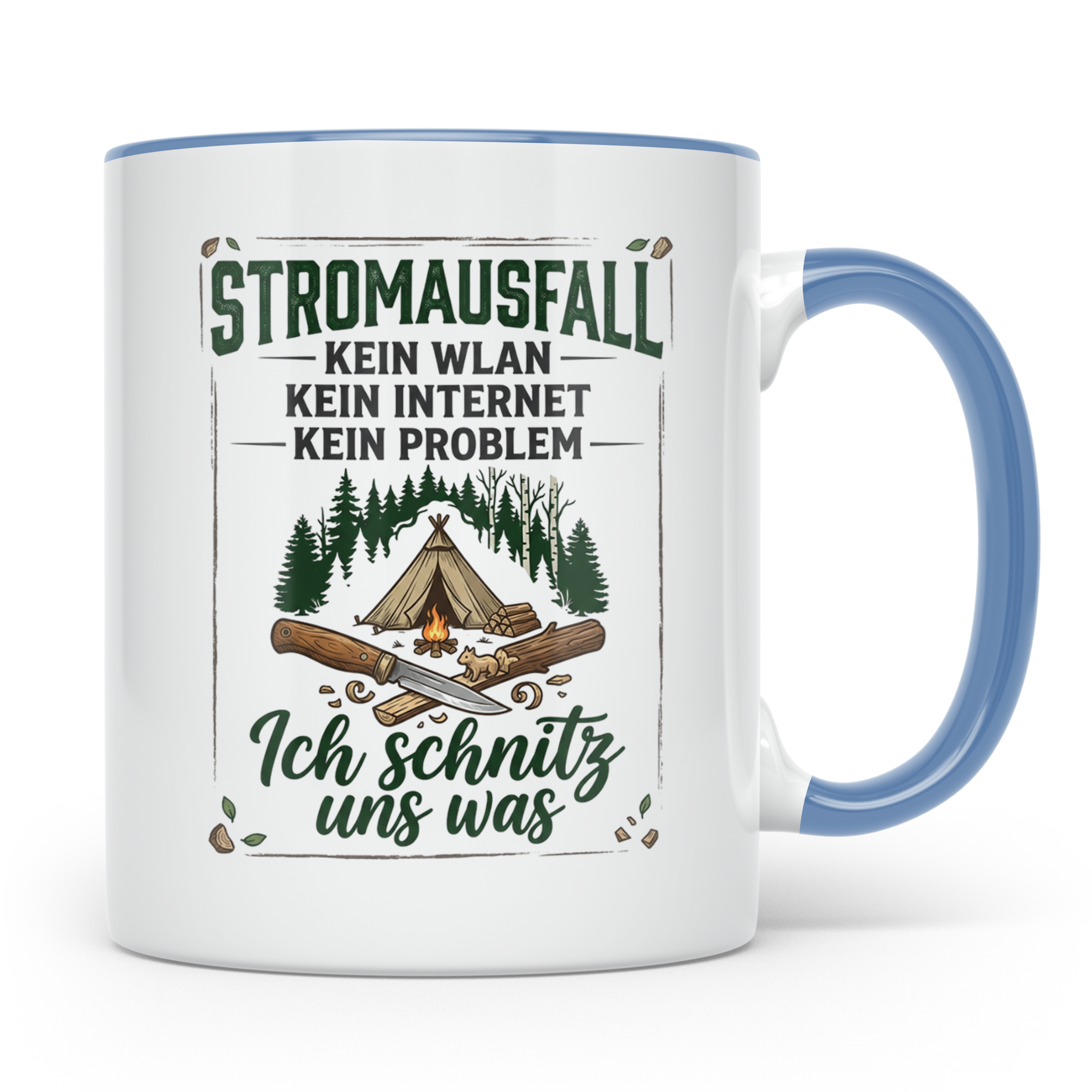 Bushcraft Tasse Stromausfall Kein WLAN Ich schnitz uns was S – Blau [farbe:blau]