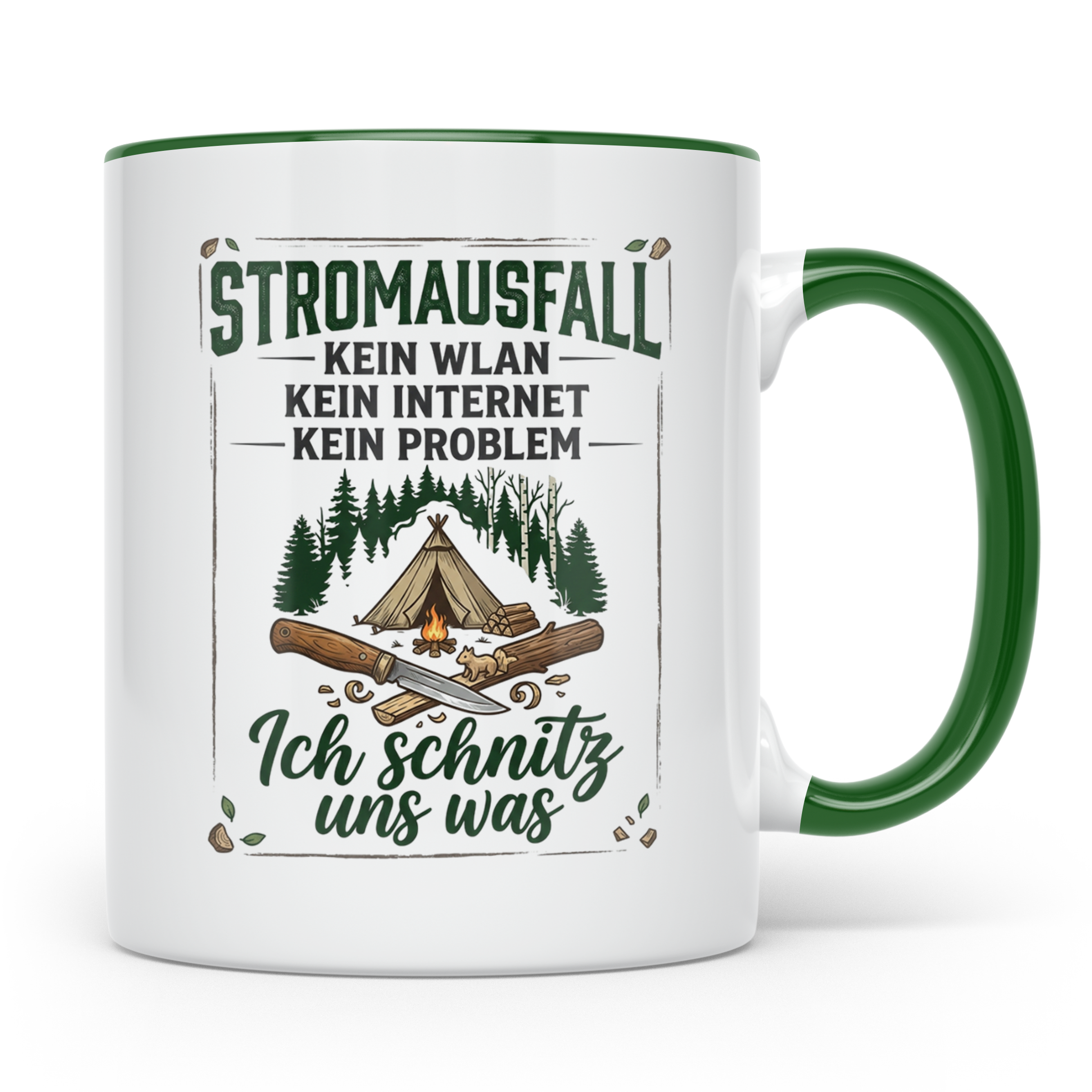 Bushcraft Tasse Stromausfall Kein WLAN Ich schnitz uns was S – Grün [farbe:grün]