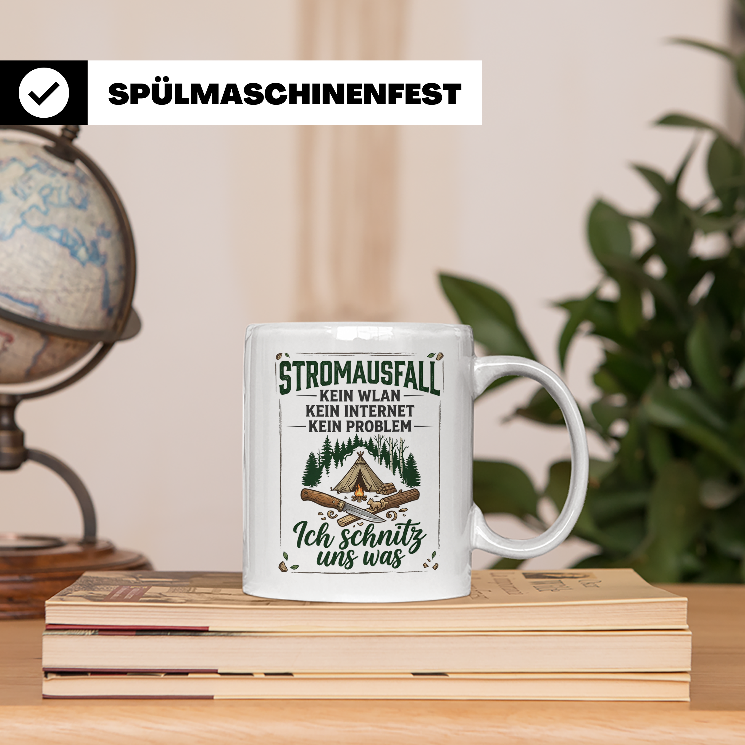 Bushcraft Tasse Stromausfall Kein WLAN Ich schnitz uns was S – Weiß [farbe:weiß]