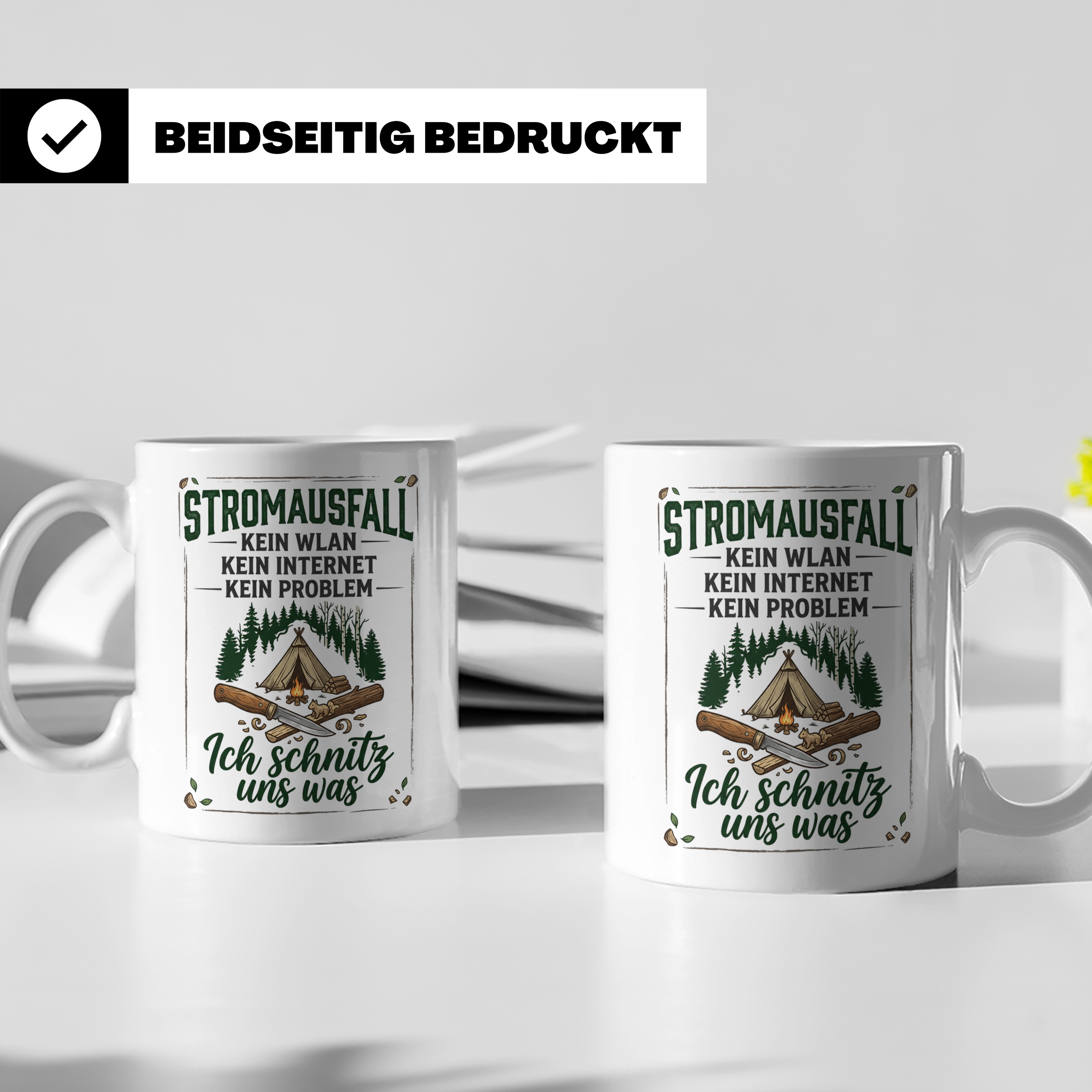 Bushcraft Tasse Stromausfall Kein WLAN Ich schnitz uns was S – Weiß [farbe:weiß]