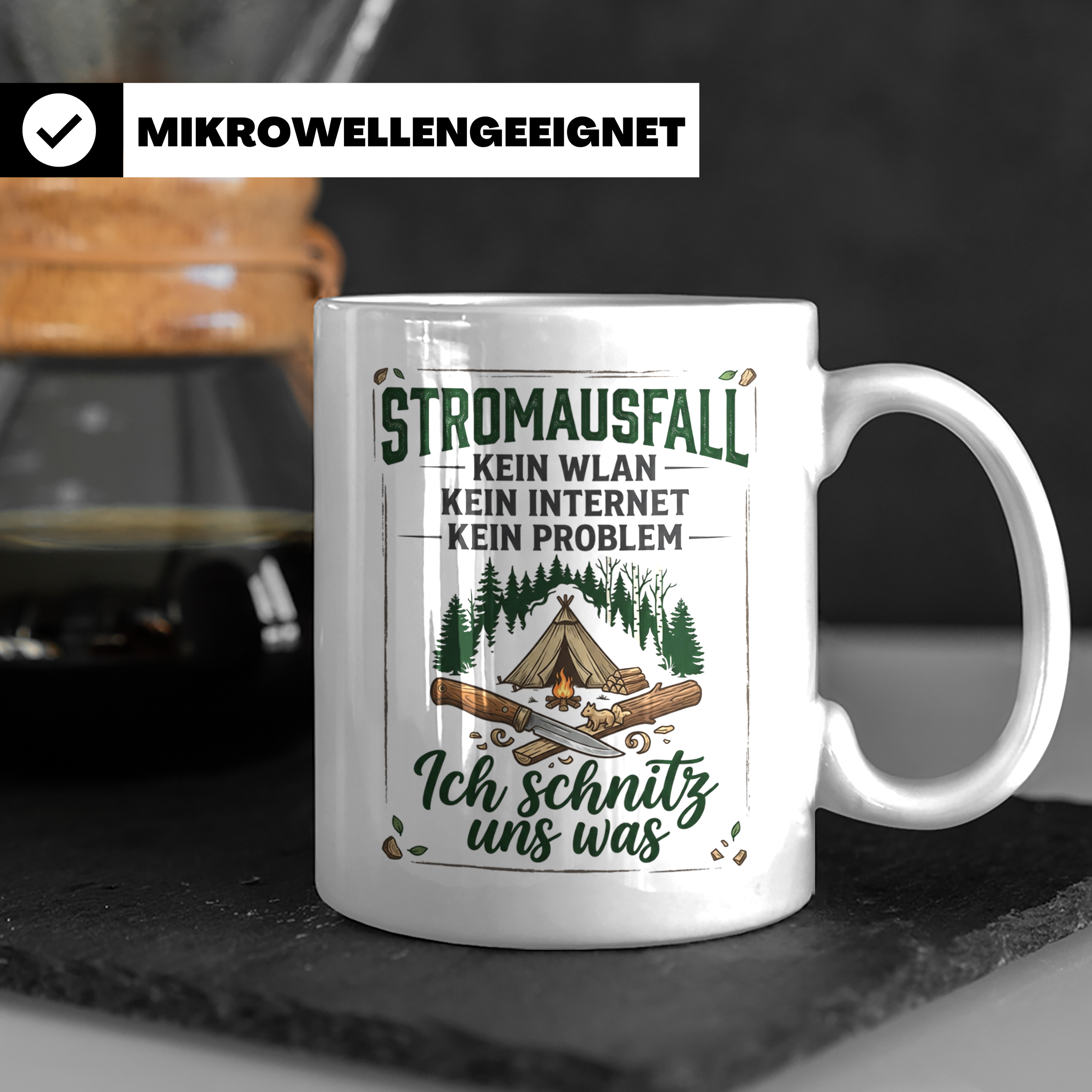 Bushcraft Tasse Stromausfall Kein WLAN Ich schnitz uns was S – Weiß [farbe:weiß]