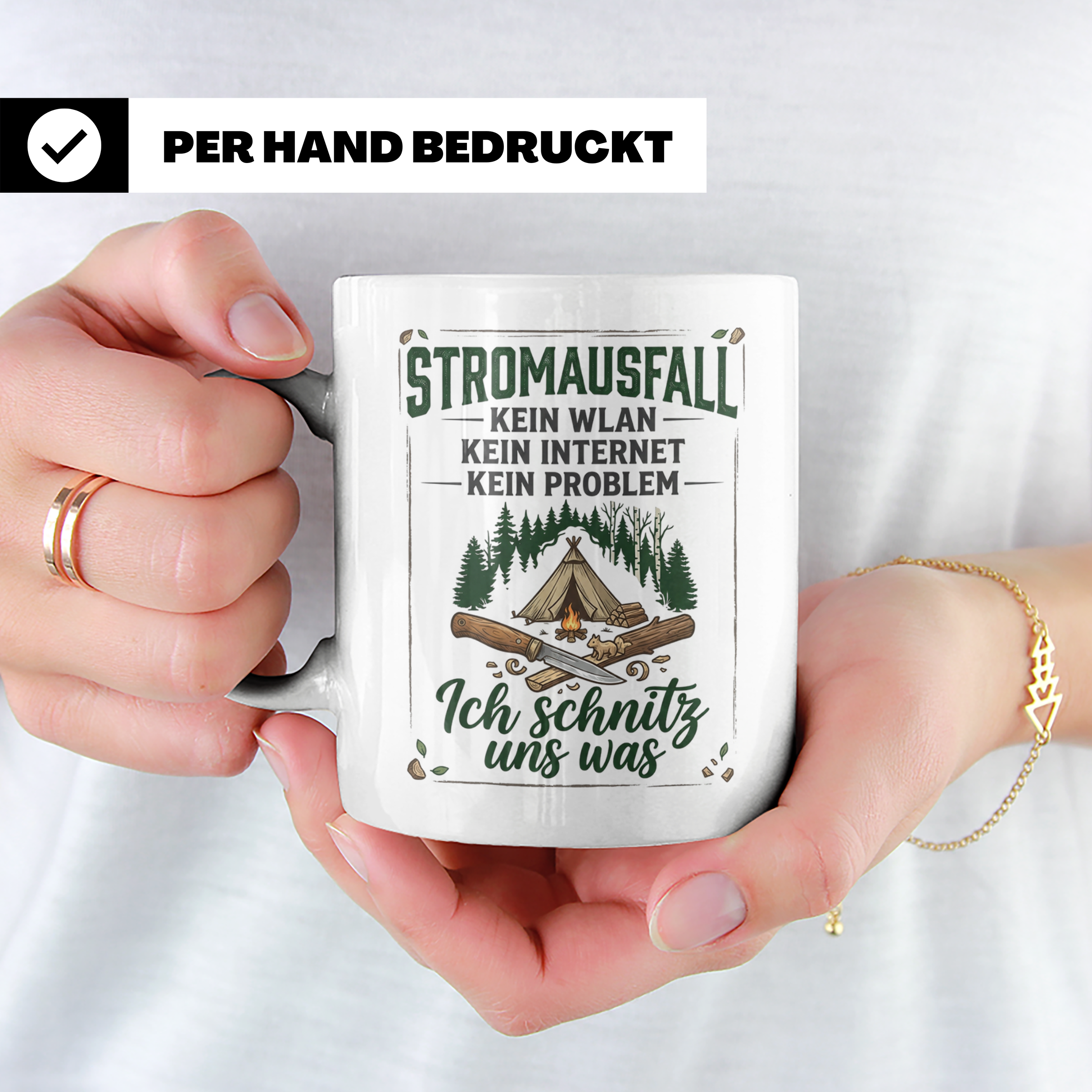 Bushcraft Tasse Stromausfall Kein WLAN Ich schnitz uns was S – Weiß [farbe:weiß]