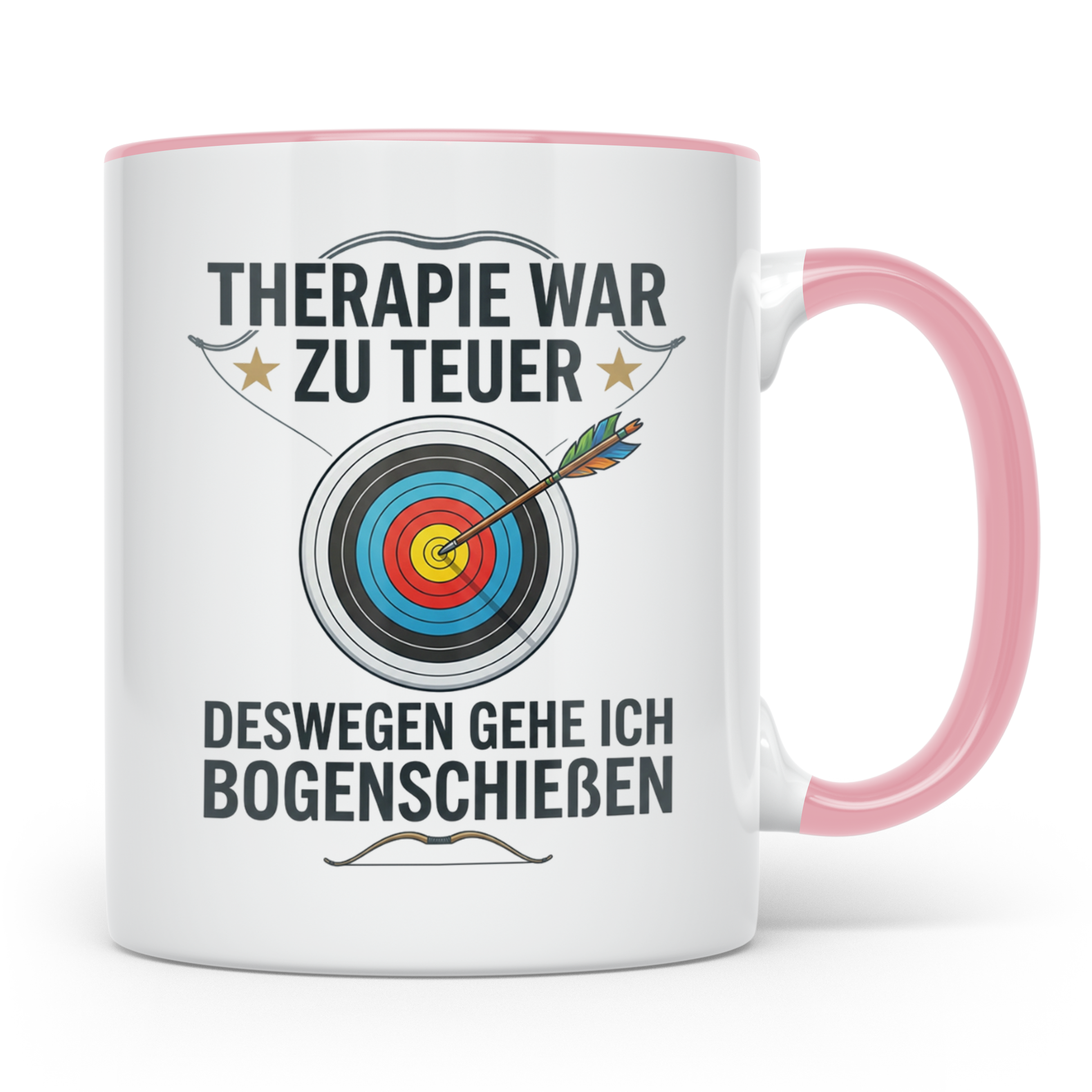 Bogenschießen Tasse mit Spruch Therapie war zu teuer | Lusti – Rosa [farbe:rosa]