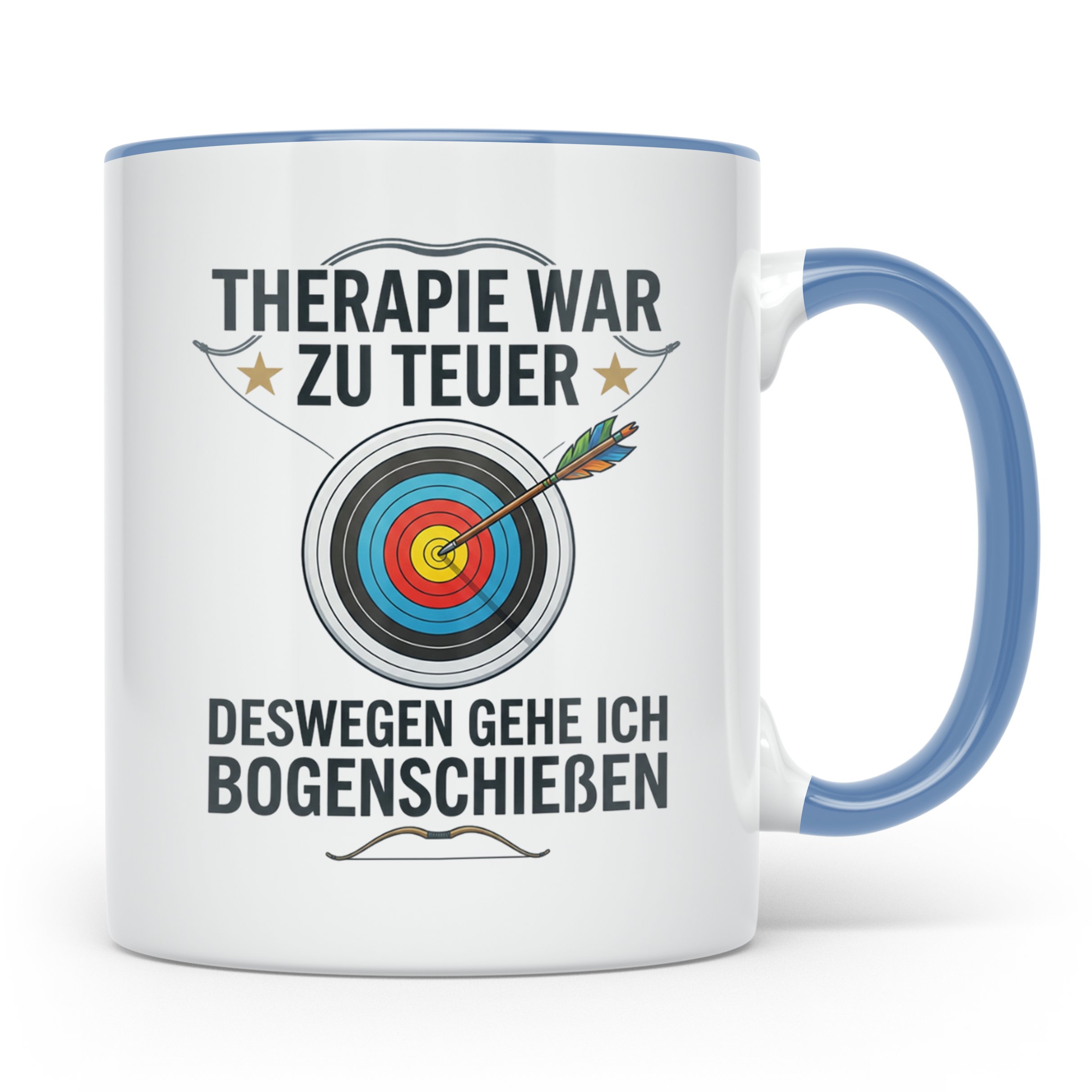 Bogenschießen Tasse mit Spruch Therapie war zu teuer | Lusti – Blau [farbe:blau]