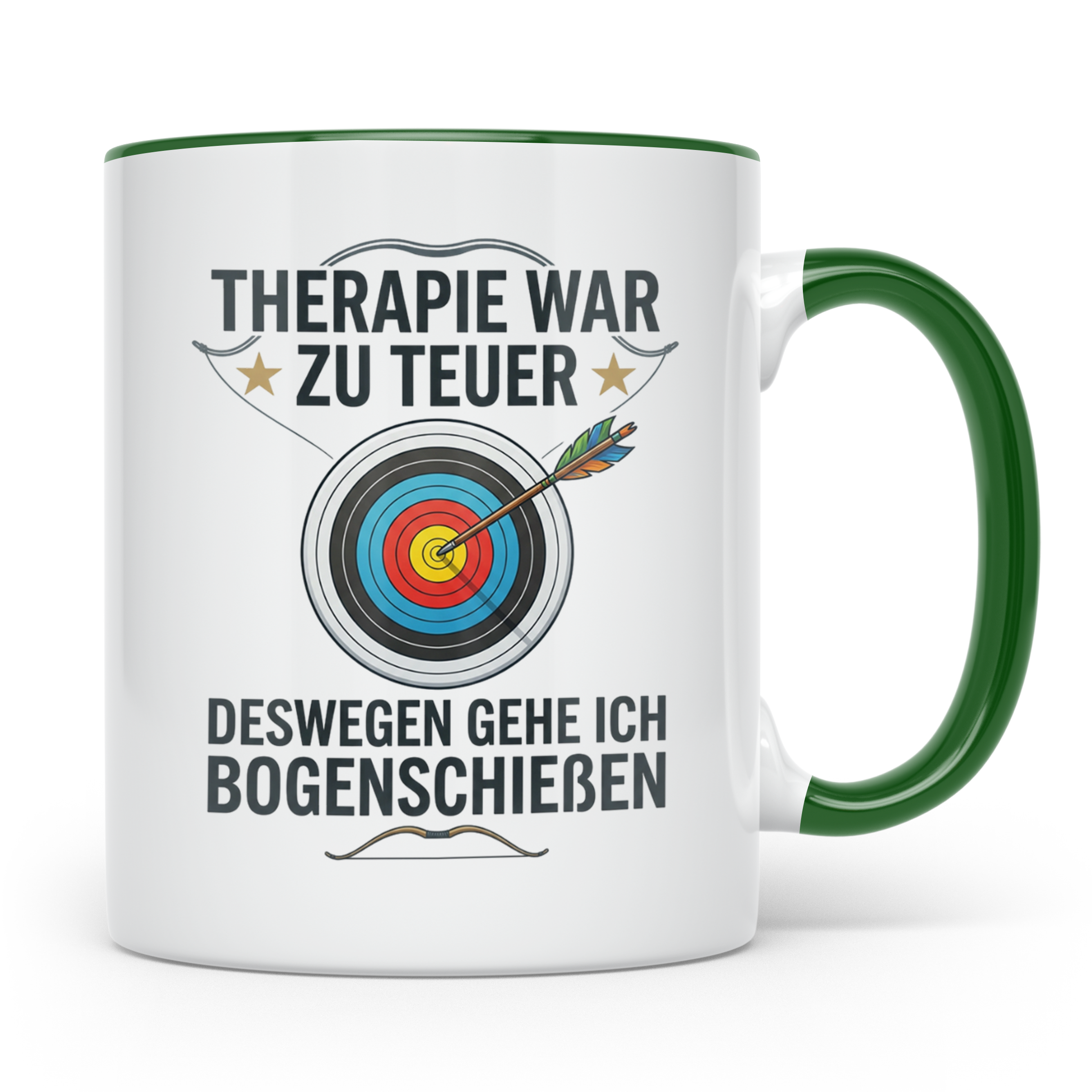 Bogenschießen Tasse mit Spruch Therapie war zu teuer | Lusti – Grün [farbe:grün]