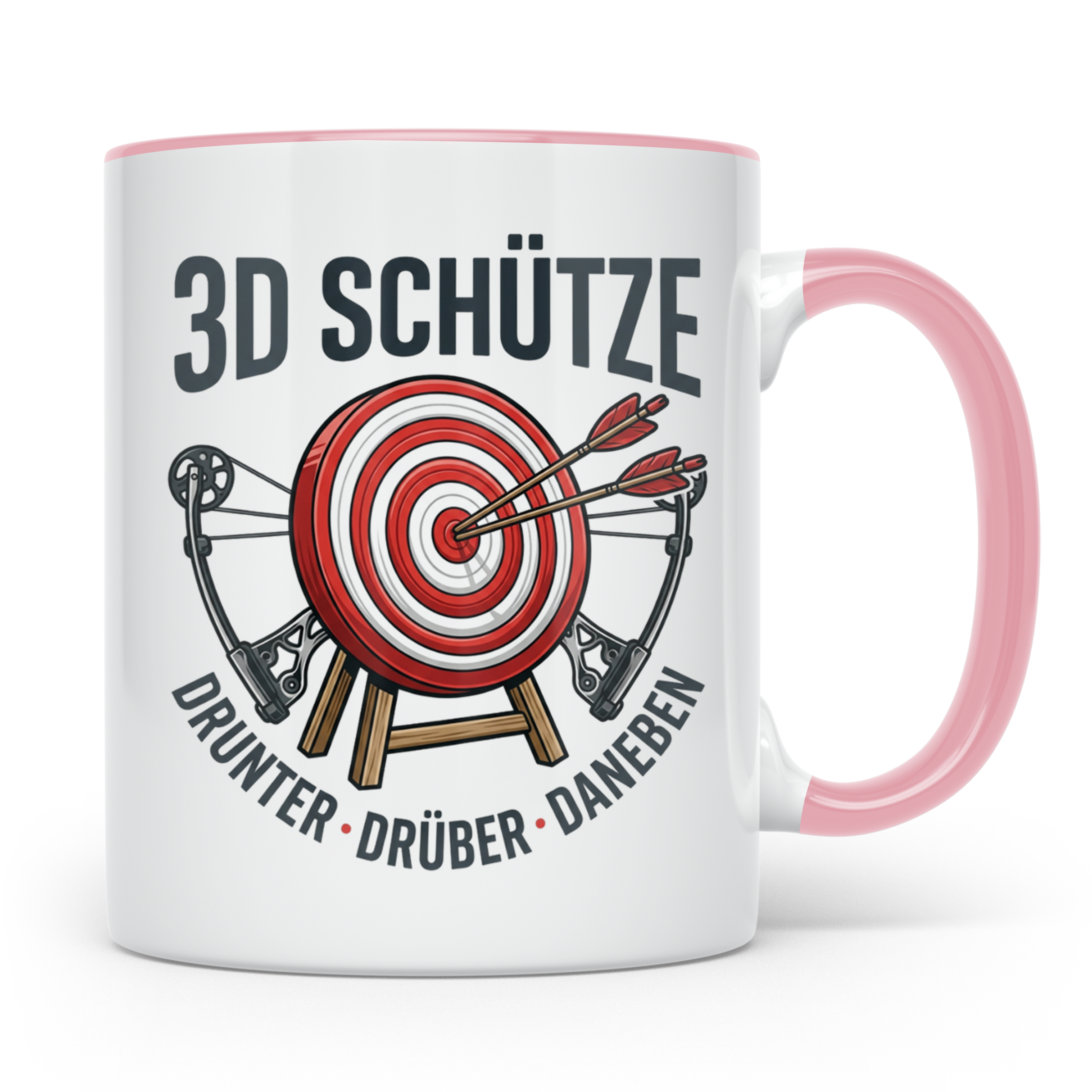 3D Schütze Tasse Drunter Drüber Daneben | Geschenk für Bogen – Rosa [farbe:rosa]