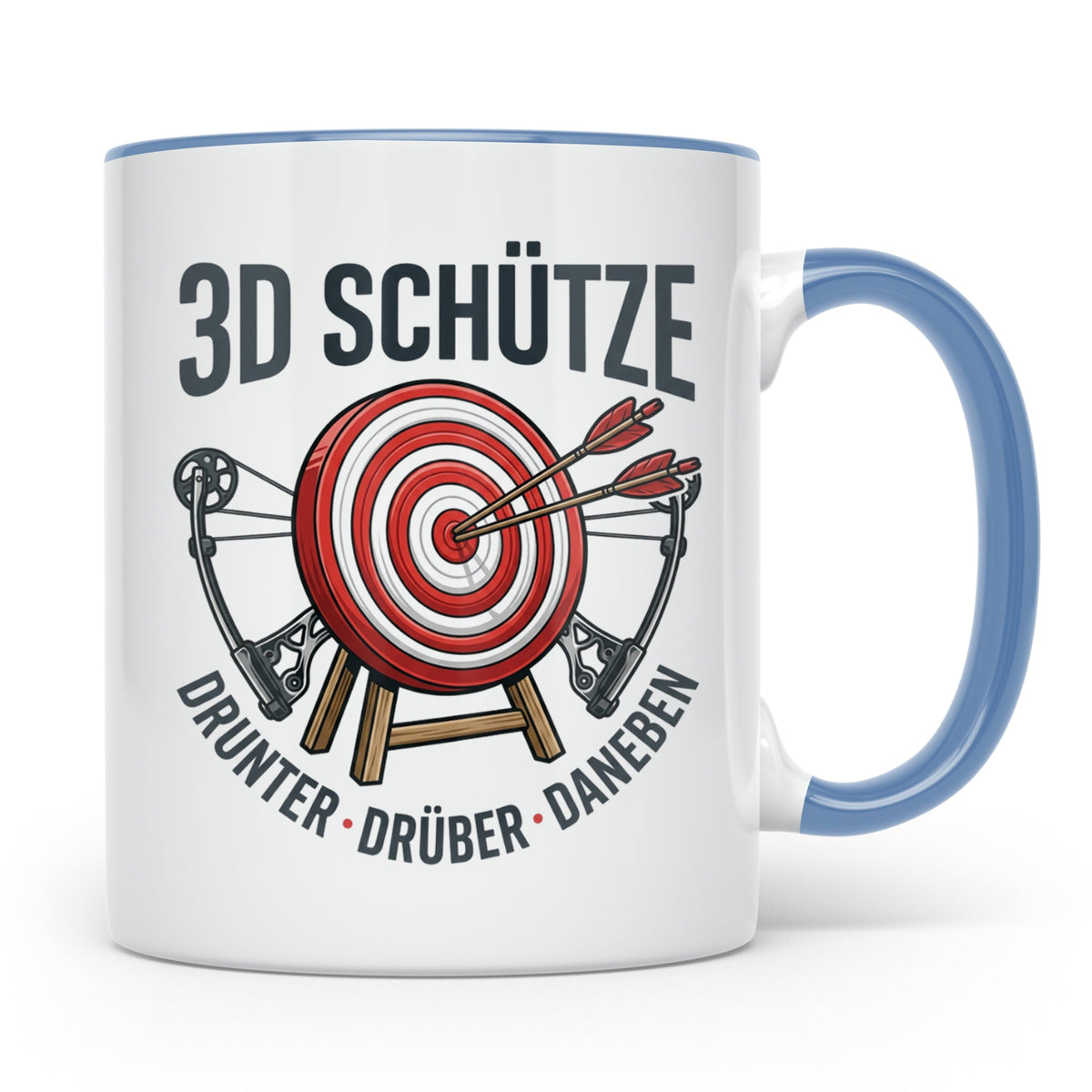 3D Schütze Tasse Drunter Drüber Daneben | Geschenk für Bogen – Blau [farbe:blau]
