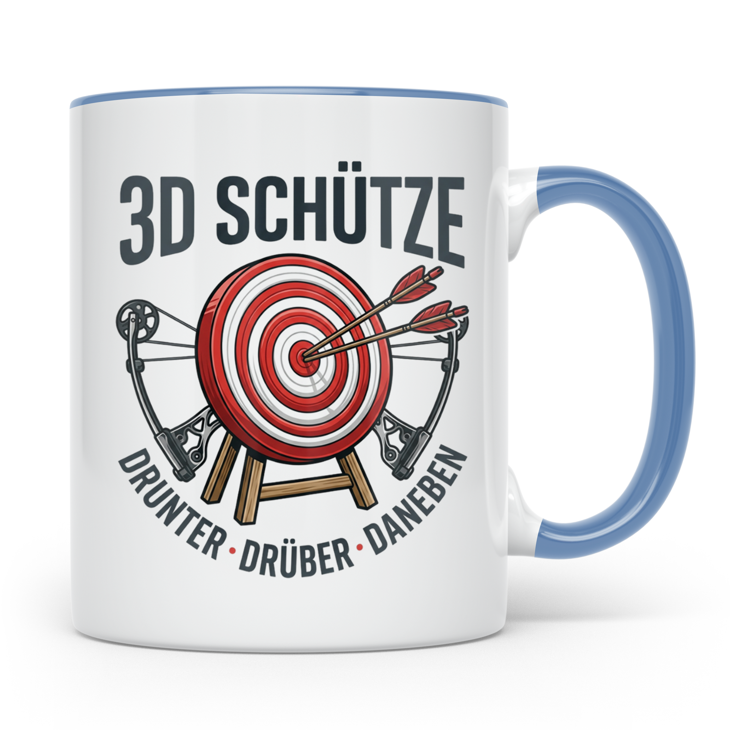 3D Schütze Tasse Drunter Drüber Daneben | Geschenk für Bogen – Blau [farbe:blau]