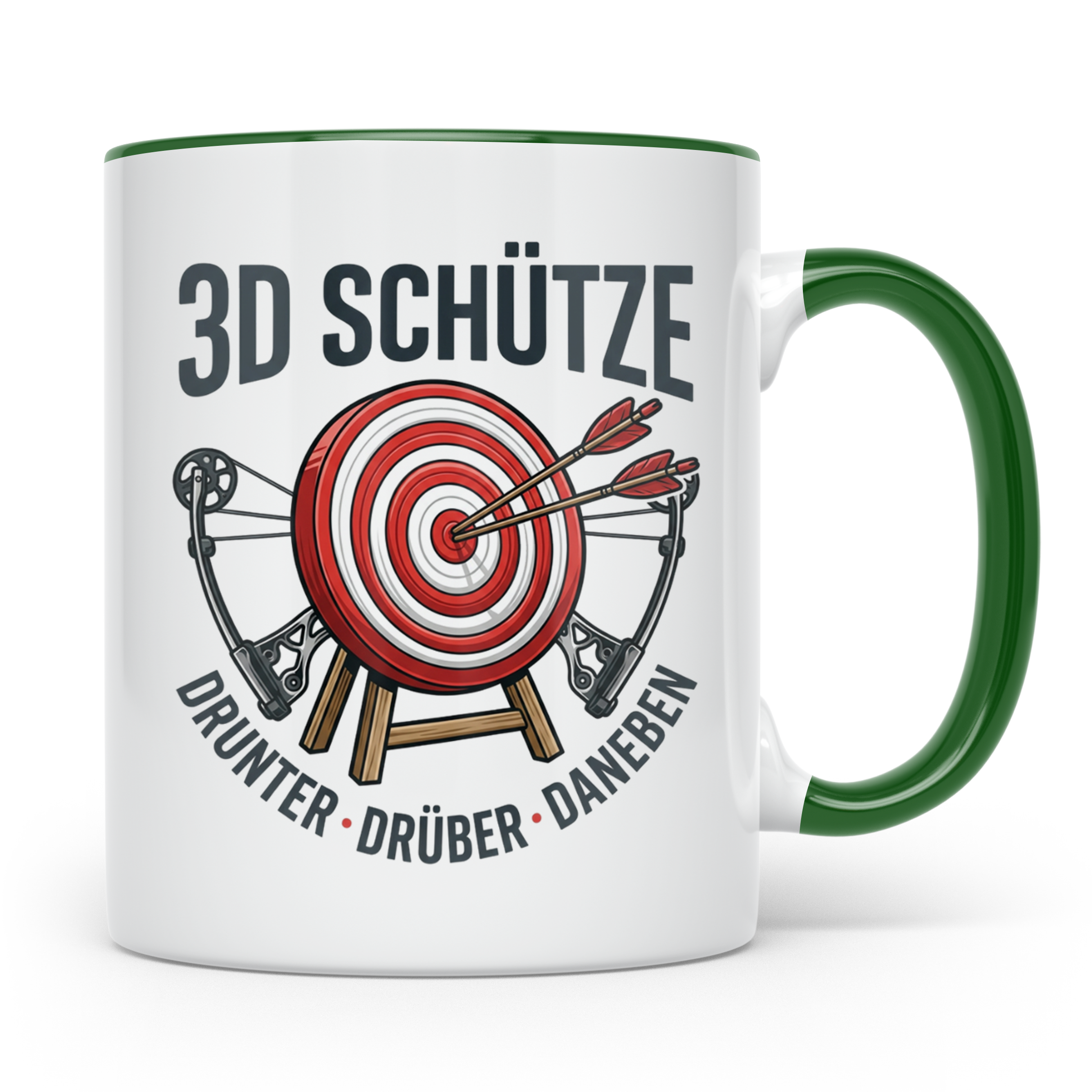 3D Schütze Tasse Drunter Drüber Daneben | Geschenk für Bogen – Grün [farbe:grün]