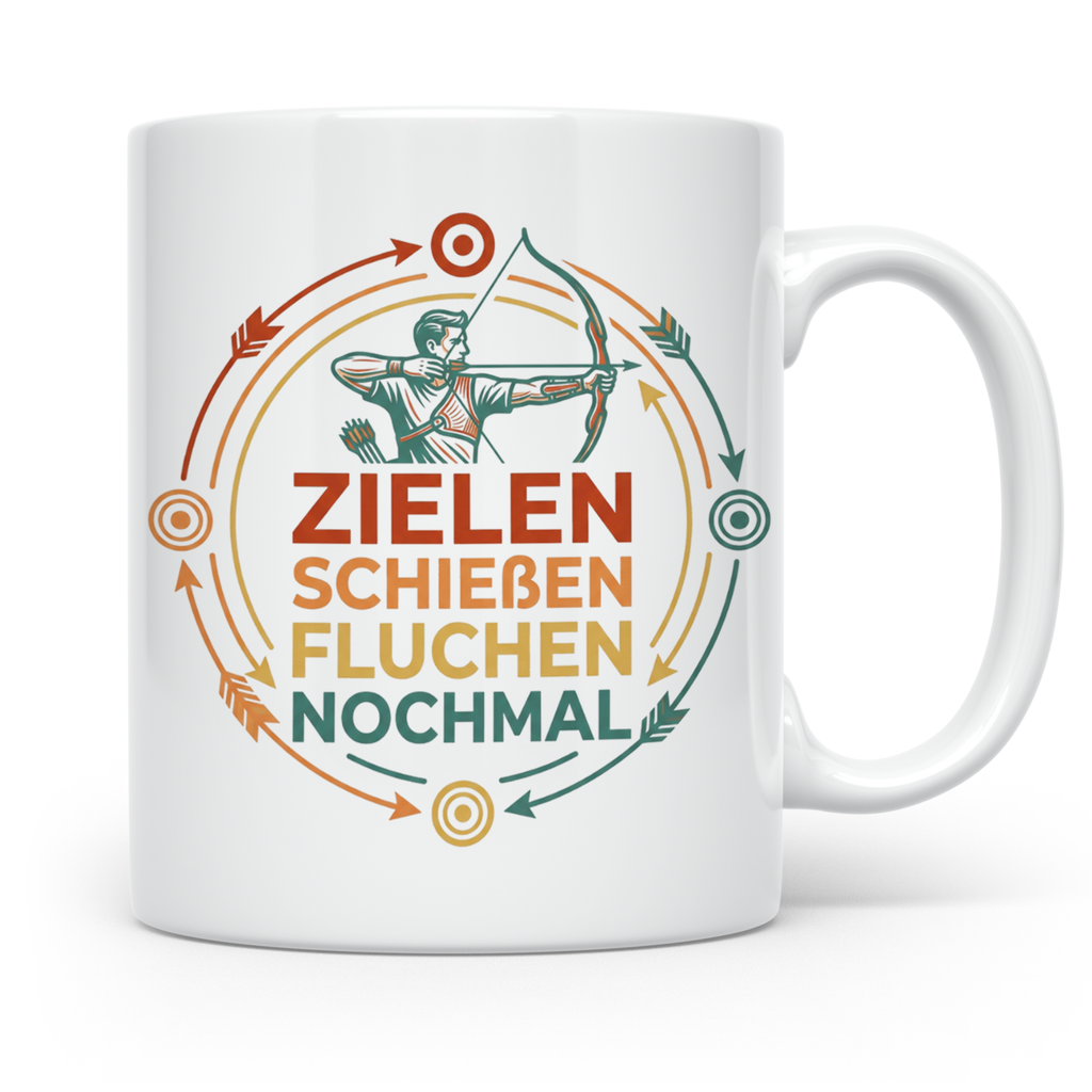Bogenschießen Tasse Zielen Schießen Fluchen Nochmal. Lustige – Weiß [farbe:weiß]