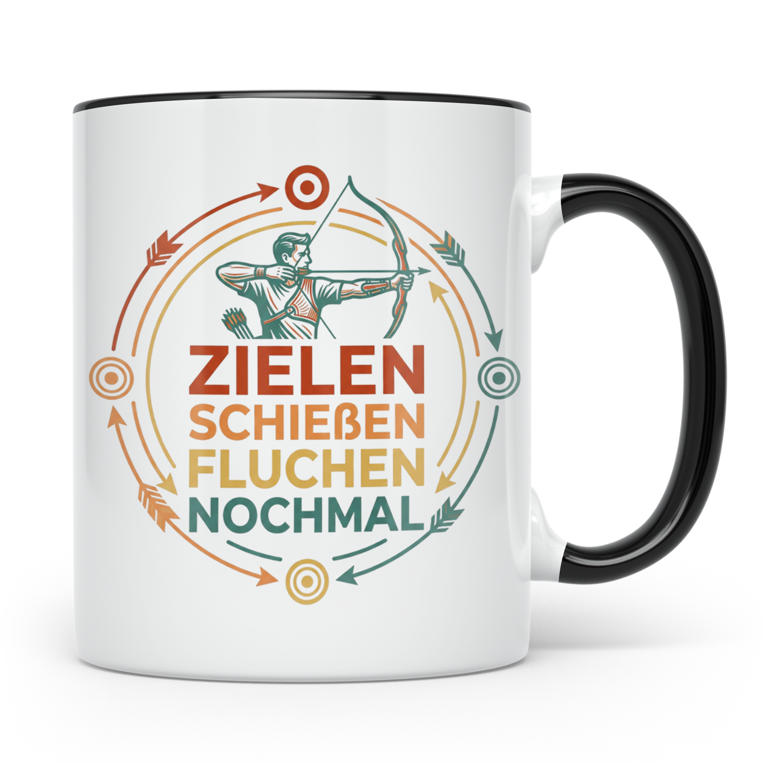 Bogenschießen Tasse Zielen Schießen Fluchen Nochmal. Lustige – Schwarz [farbe:schwarz]