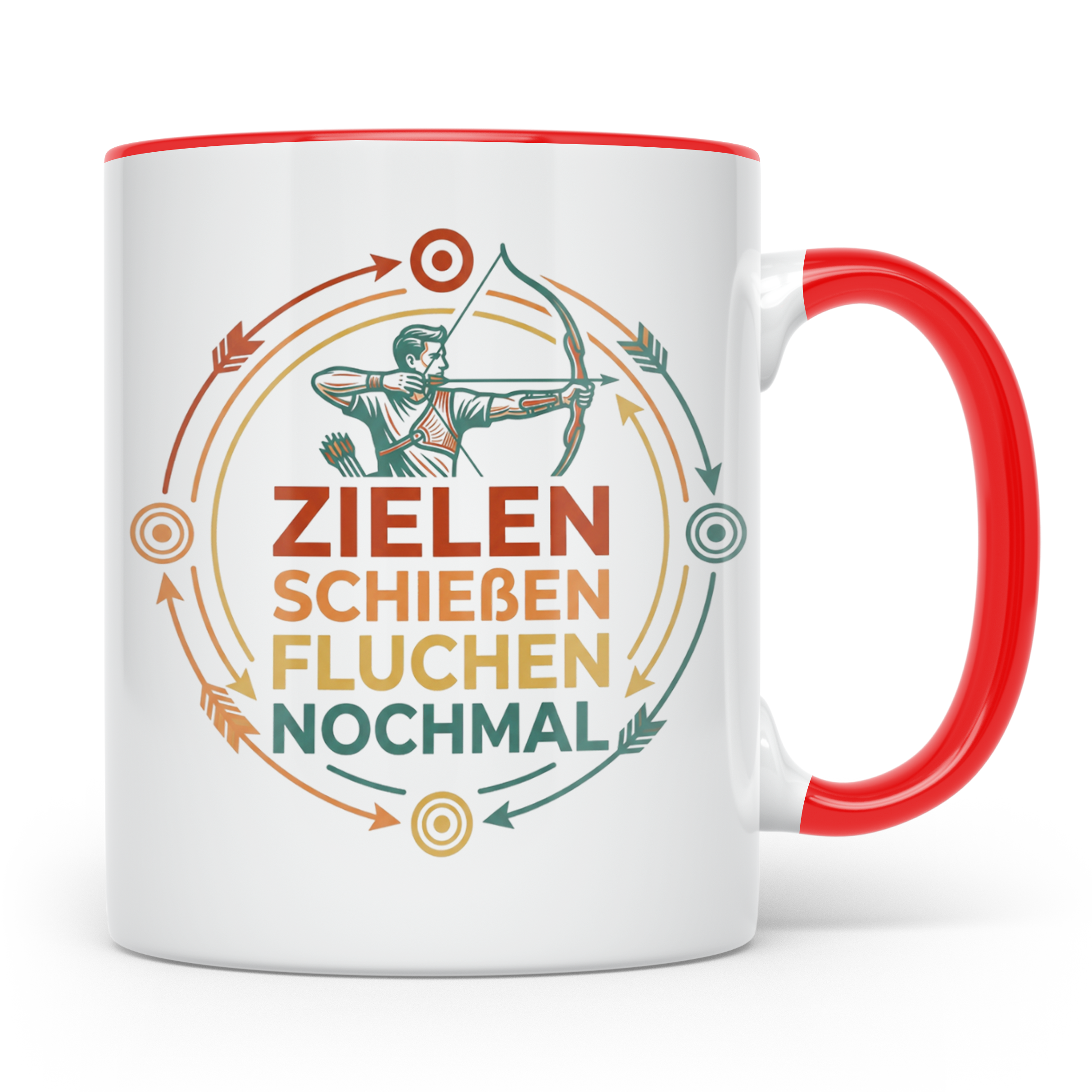 Bogenschießen Tasse Zielen Schießen Fluchen Nochmal. Lustige – Rot [farbe:rot]