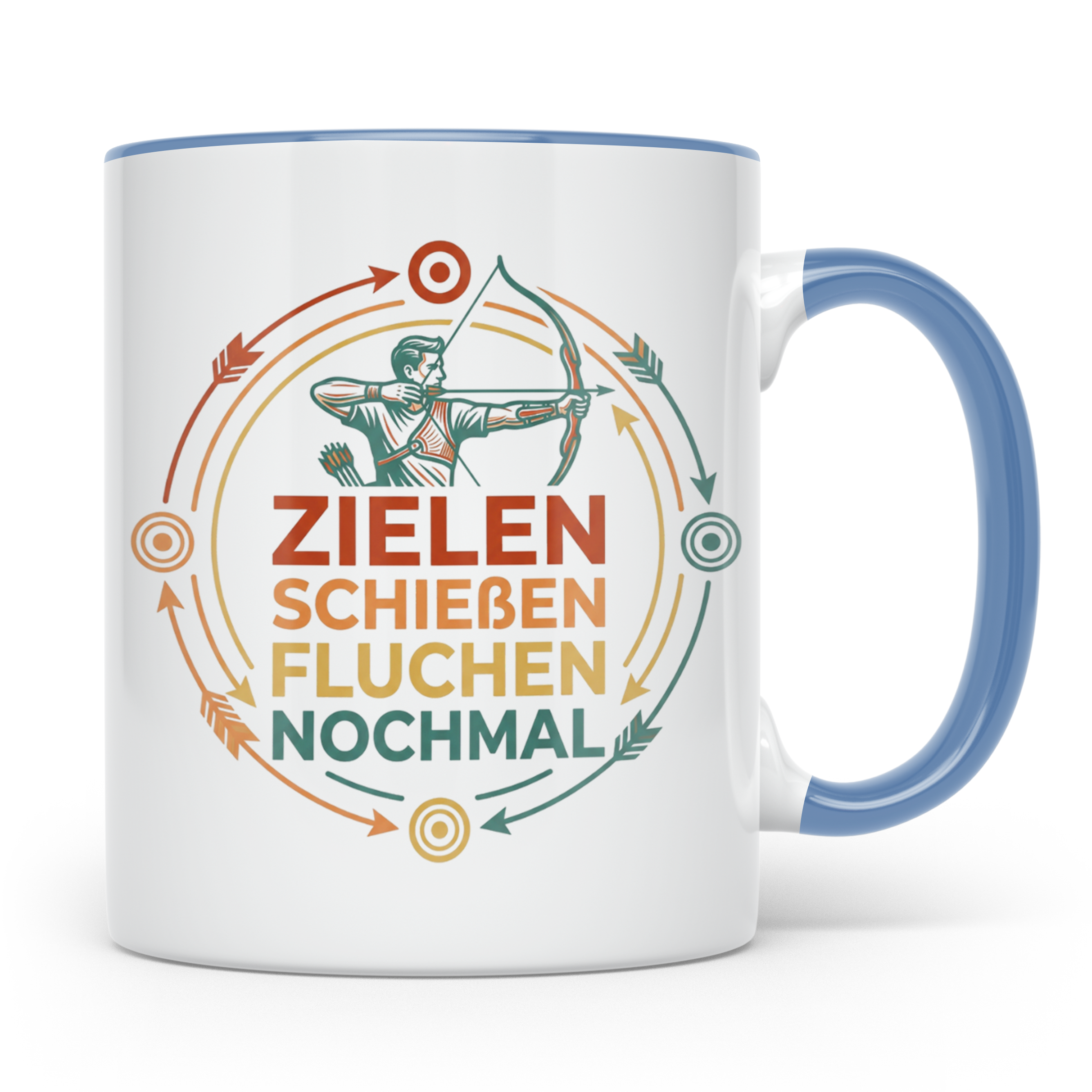 Bogenschießen Tasse Zielen Schießen Fluchen Nochmal. Lustige – Blau [farbe:blau]