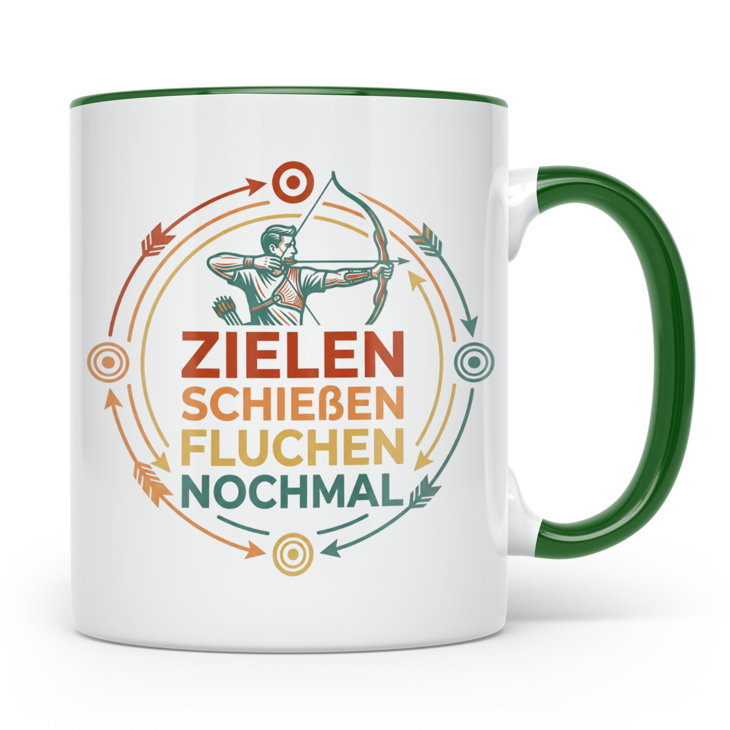 Bogenschießen Tasse Zielen Schießen Fluchen Nochmal. Lustige – Grün [farbe:grün]
