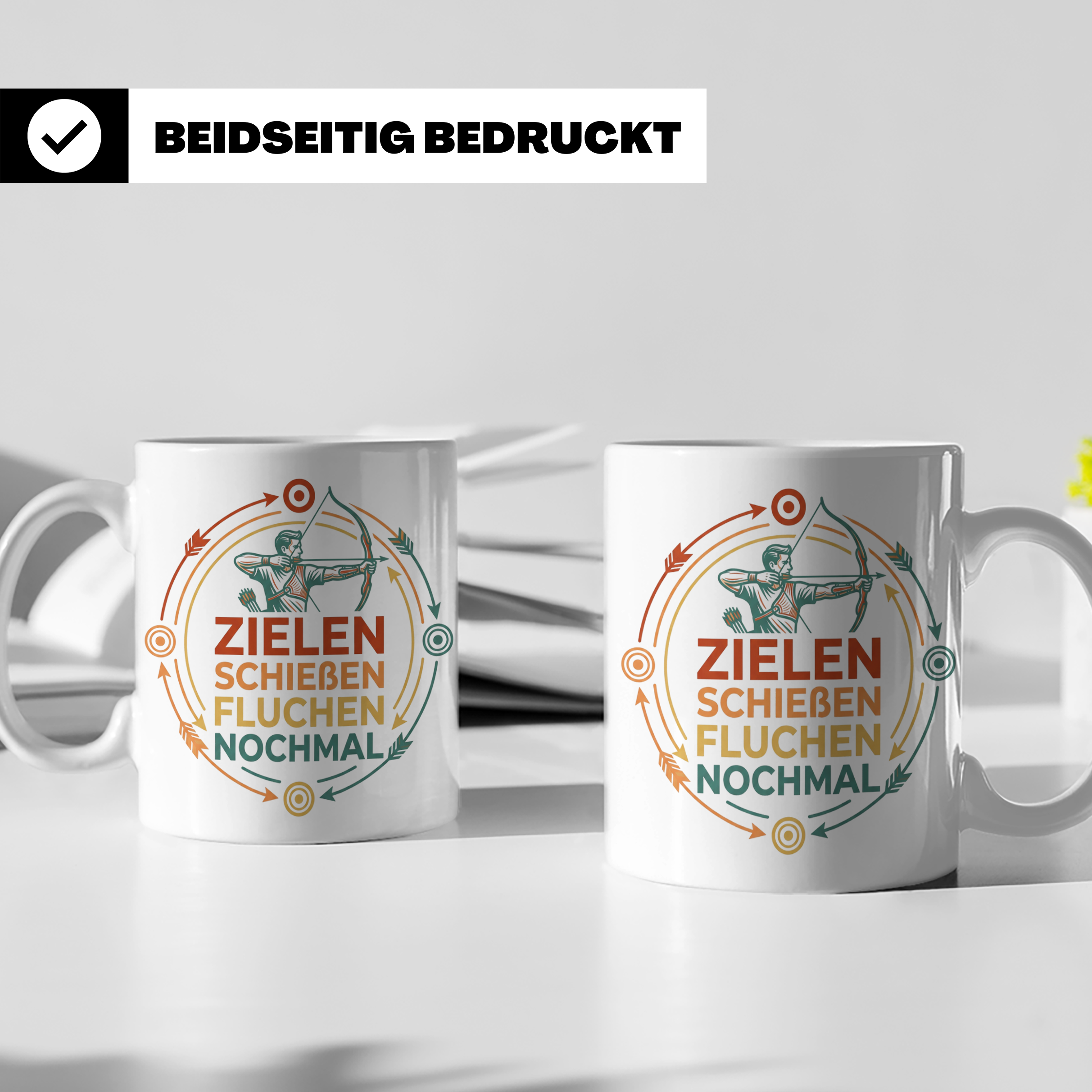 Bogenschießen Tasse Zielen Schießen Fluchen Nochmal. Lustige – Weiß [farbe:weiß]