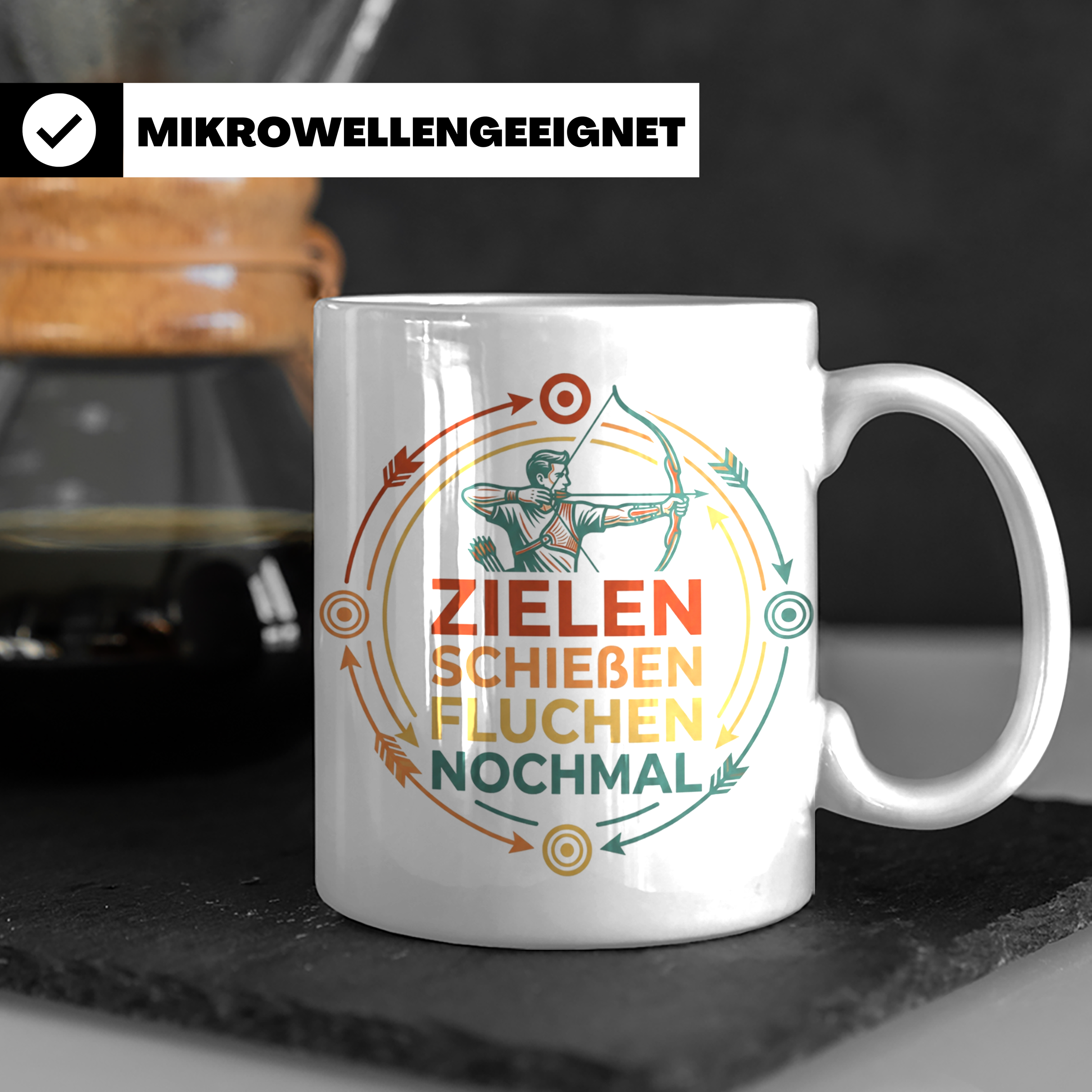 Bogenschießen Tasse Zielen Schießen Fluchen Nochmal. Lustige – Weiß [farbe:weiß]