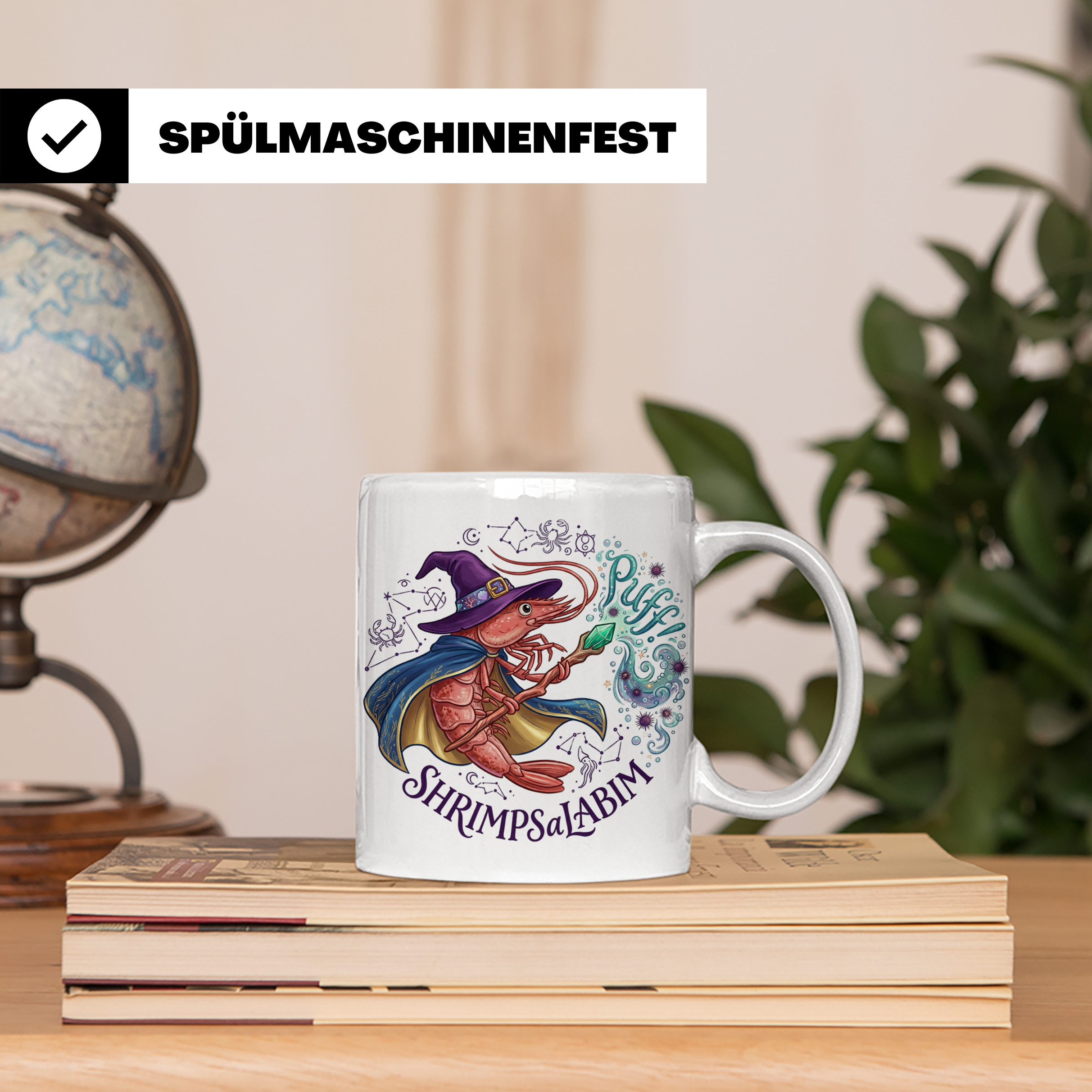 Garnele Zauberer Tasse Shrimpsalabim lustiges Fantasy Kruste – Weiß [farbe:weiß]
