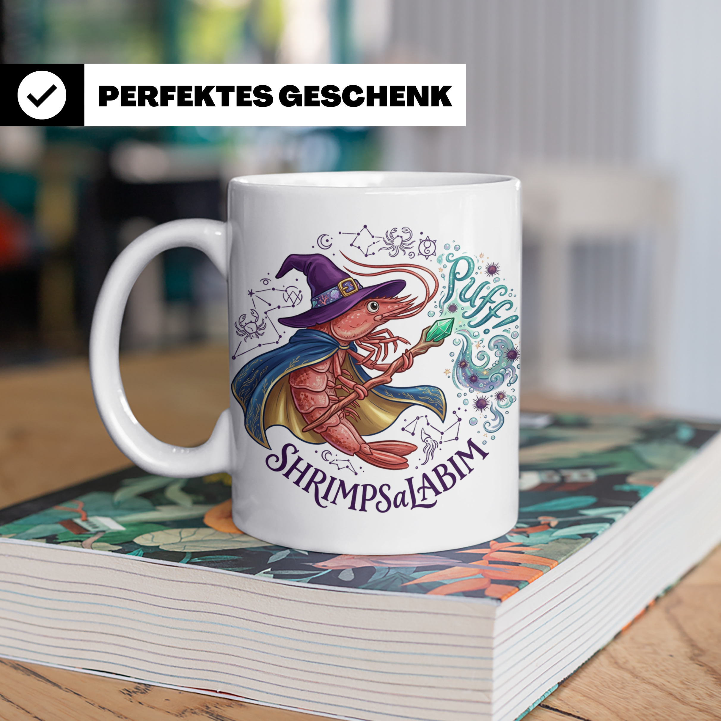 Garnele Zauberer Tasse Shrimpsalabim lustiges Fantasy Kruste – Weiß [farbe:weiß]