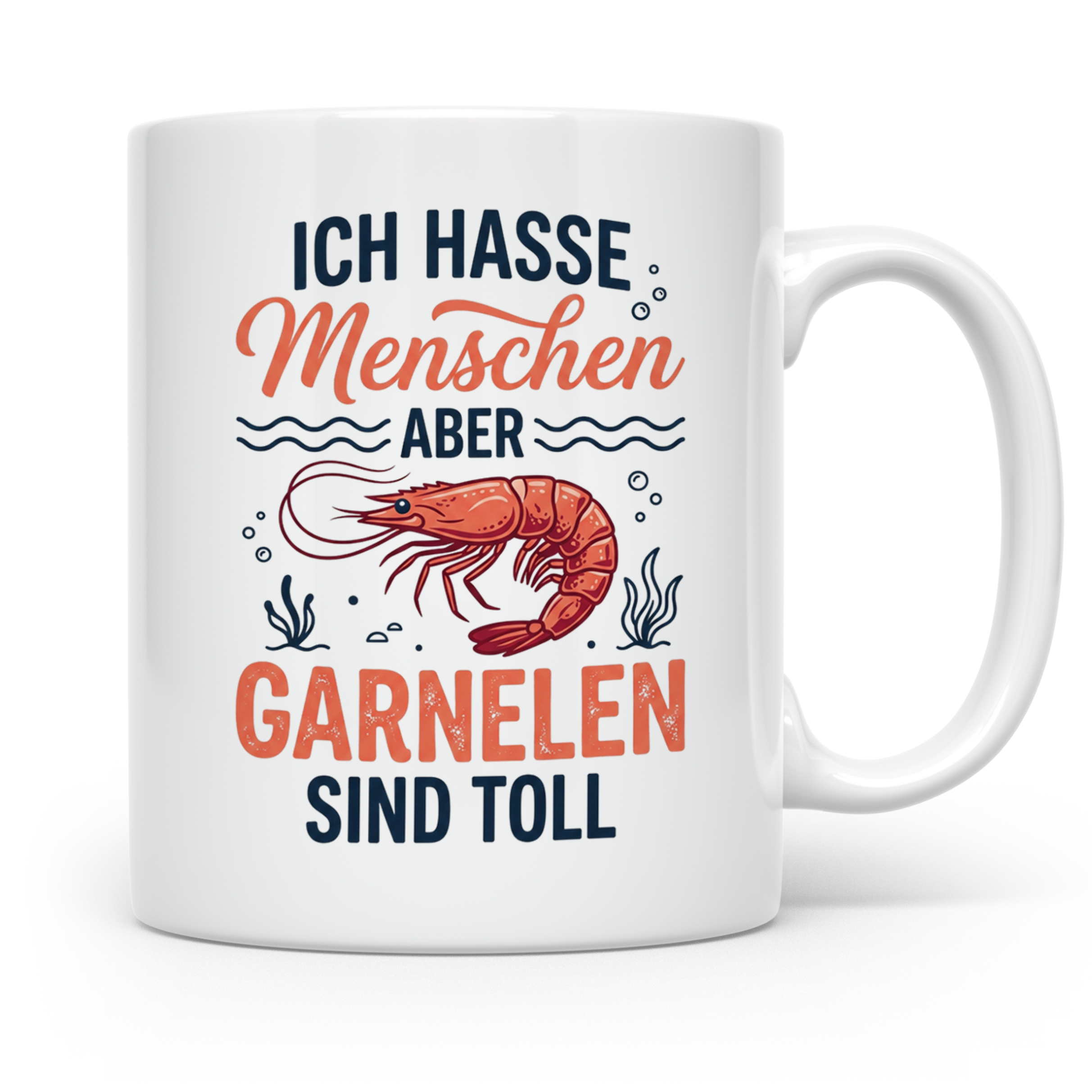 Garnelen Tasse mit Spruch Ich hasse Menschen, Geschenk für Z – Weiß [farbe:weiß]