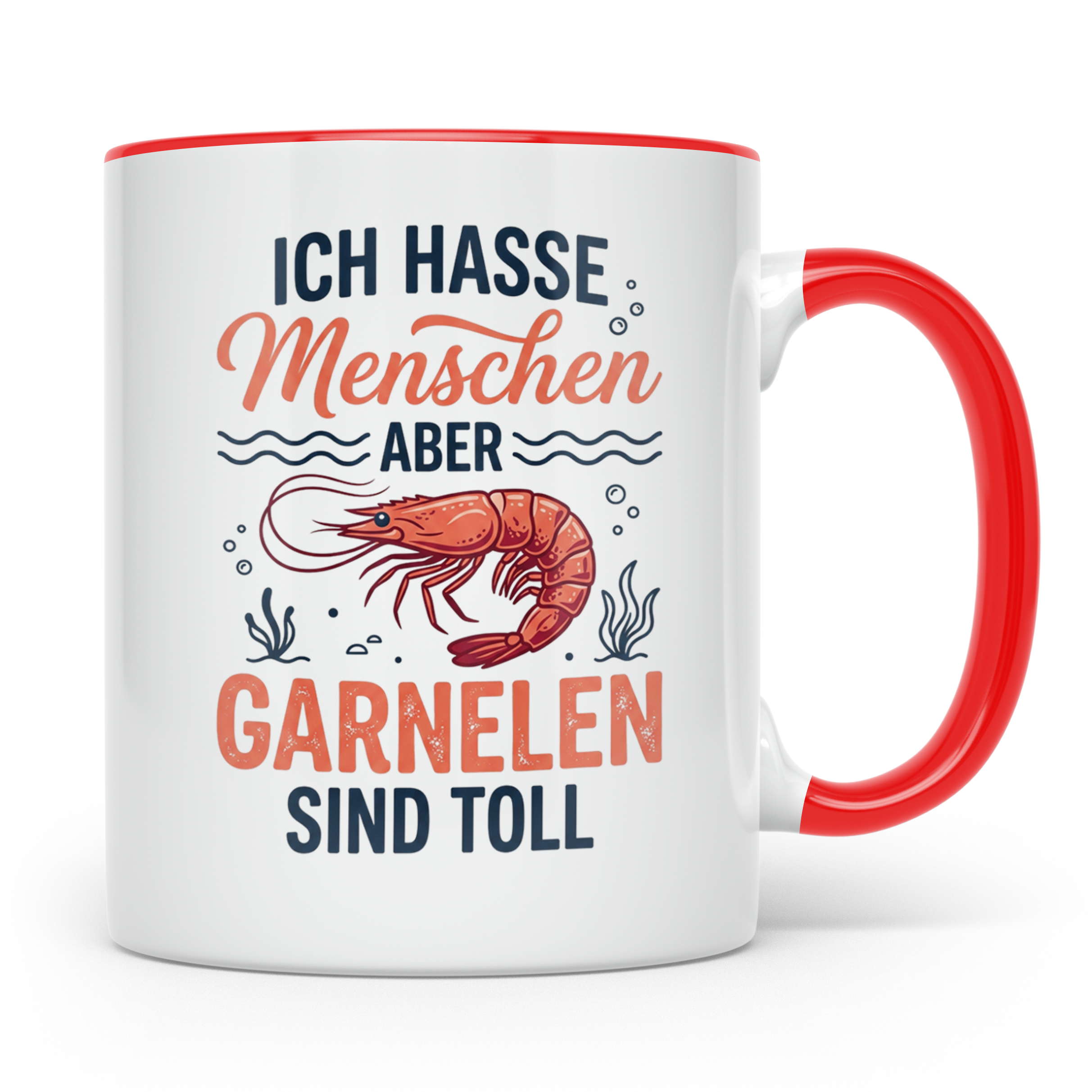 Garnelen Tasse mit Spruch Ich hasse Menschen, Geschenk für Z – Rot [farbe:rot]