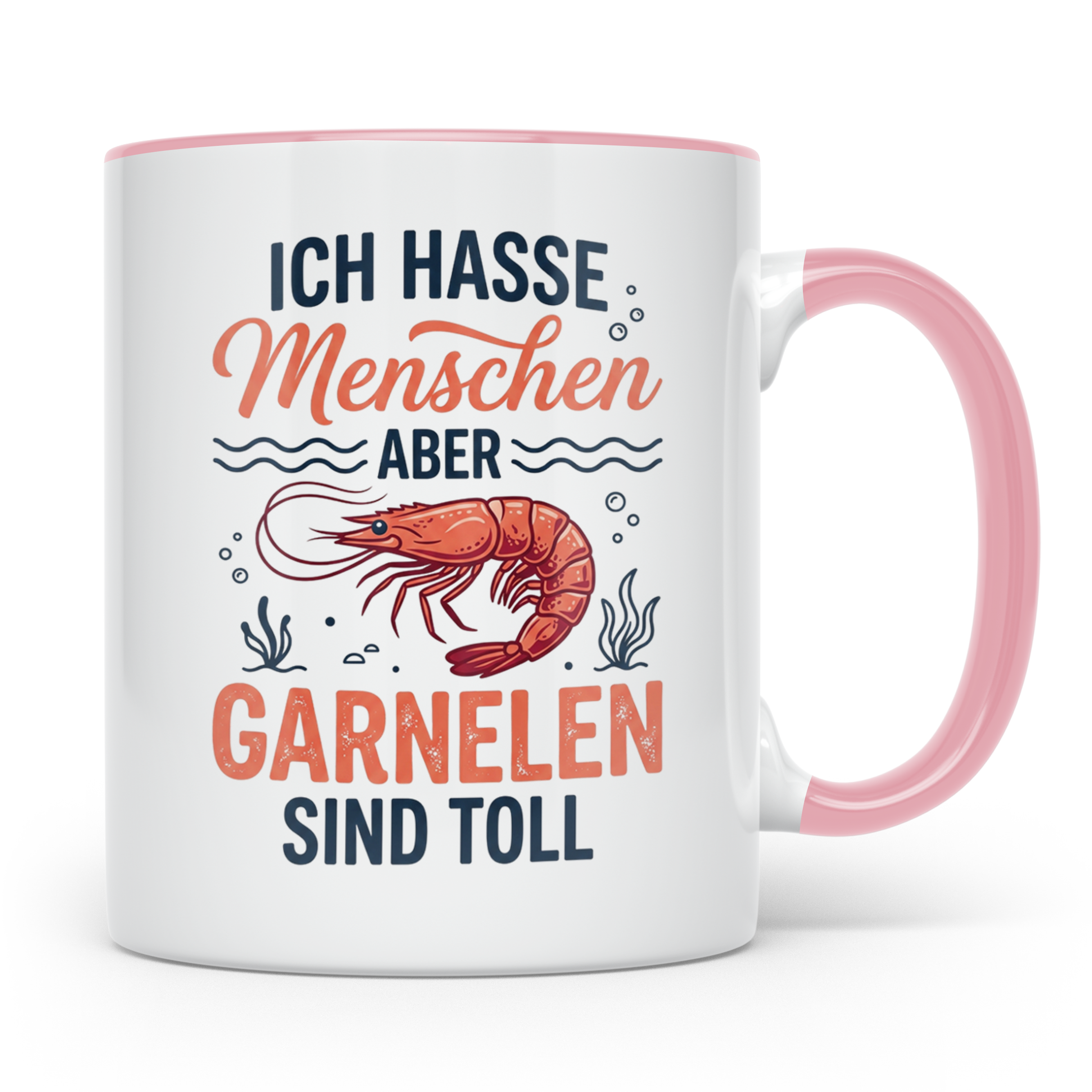 Garnelen Tasse mit Spruch Ich hasse Menschen, Geschenk für Z – Rosa [farbe:rosa]