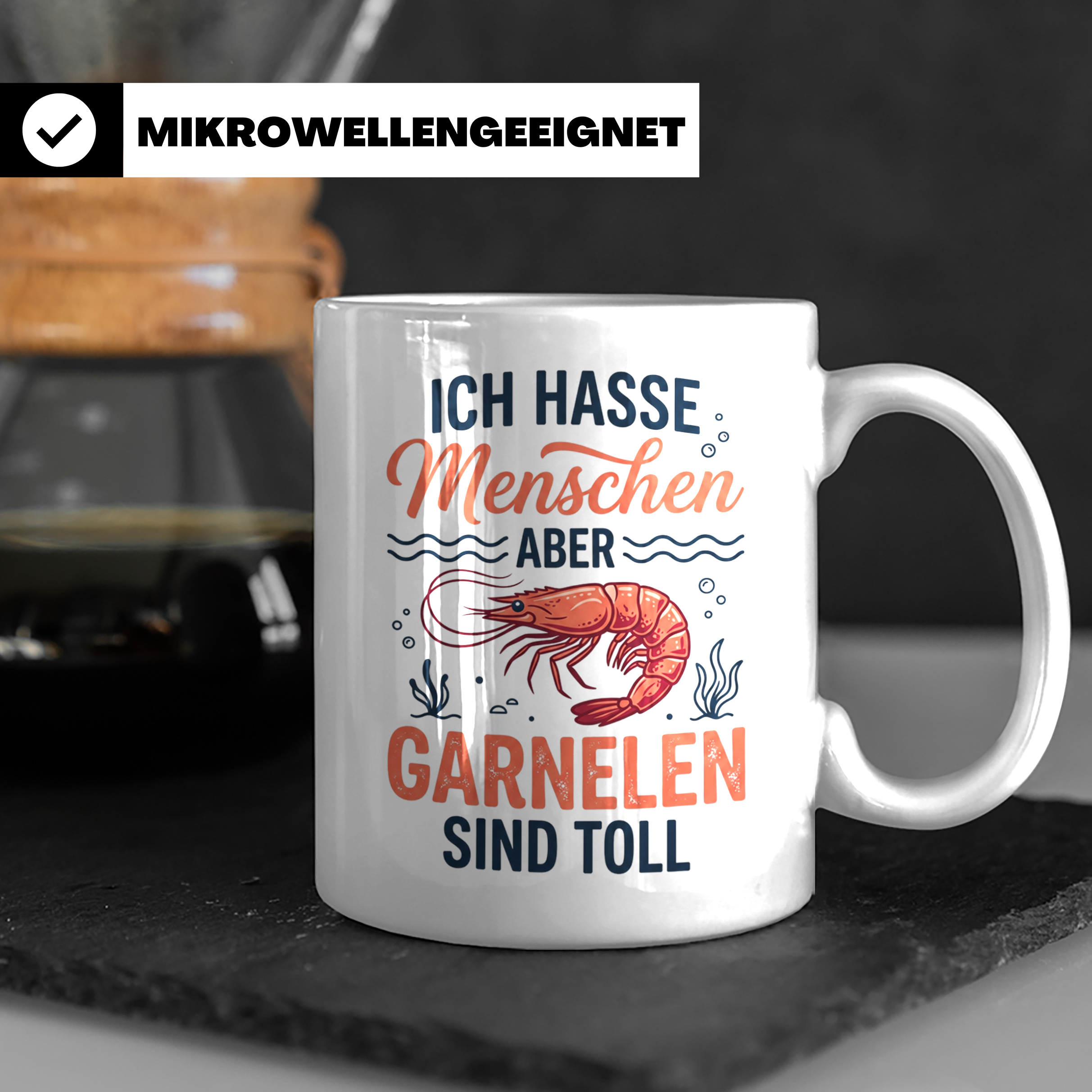 Garnelen Tasse mit Spruch Ich hasse Menschen, Geschenk für Z – Weiß [farbe:weiß]