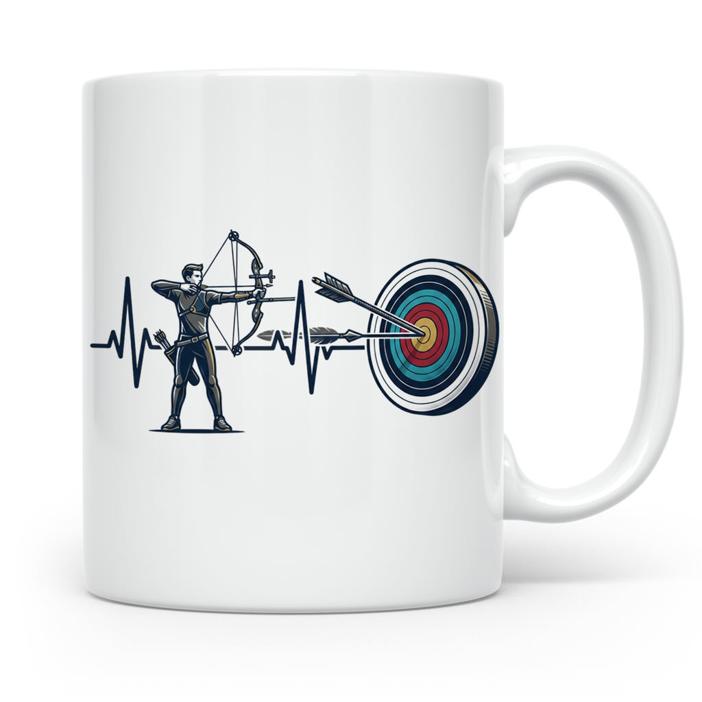 Bogenschießen Tasse Herzschlag, Bogenschütze mit Pfeil und B – Weiß [farbe:weiß]