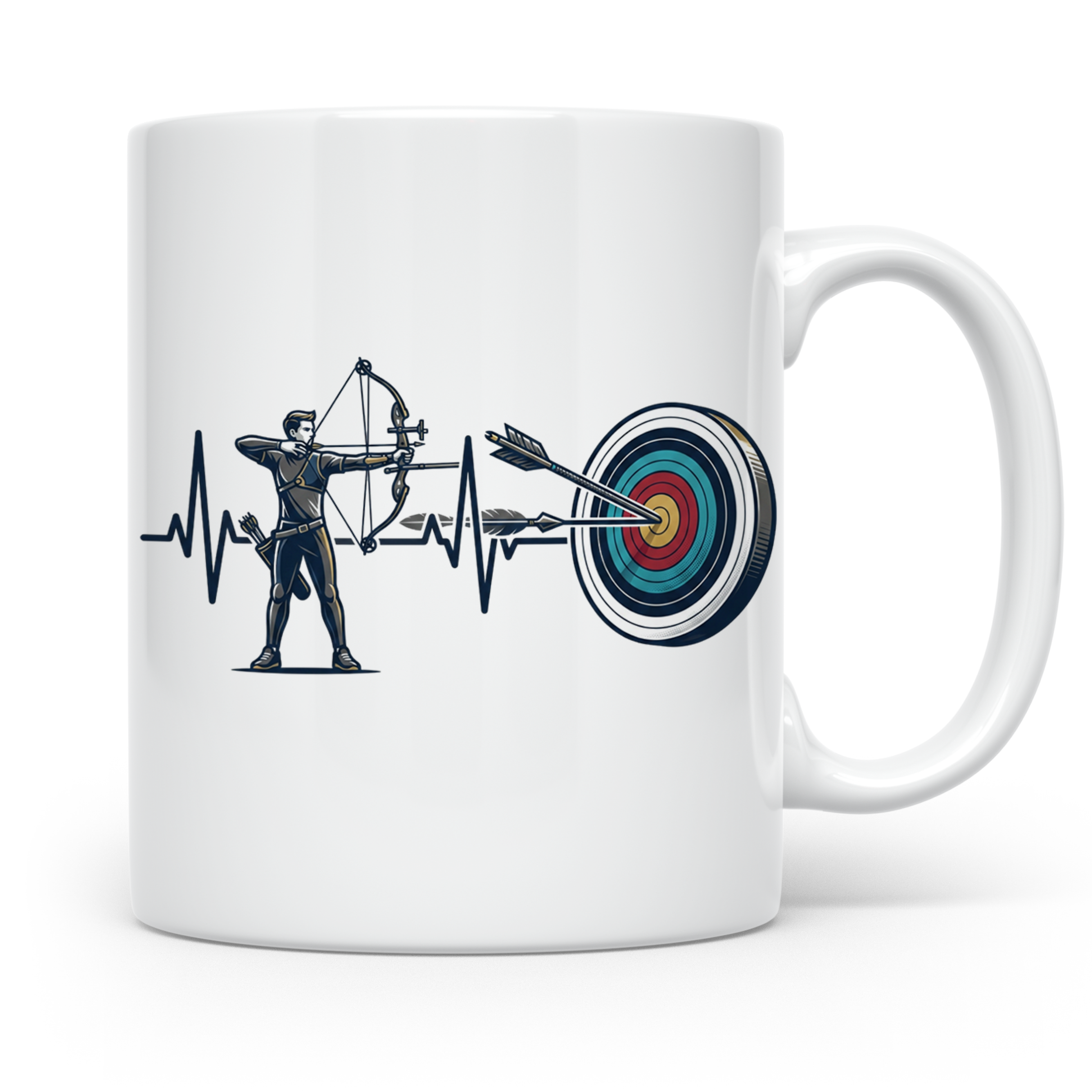Bogenschießen Tasse Herzschlag, Bogenschütze mit Pfeil und B – Weiß [farbe:weiß]