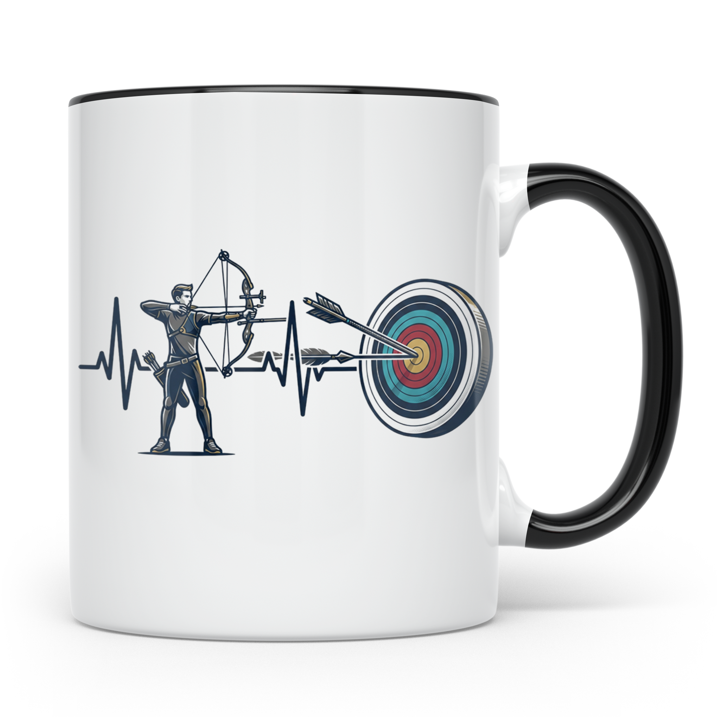 Bogenschießen Tasse Herzschlag, Bogenschütze mit Pfeil und B – Schwarz [farbe:schwarz]