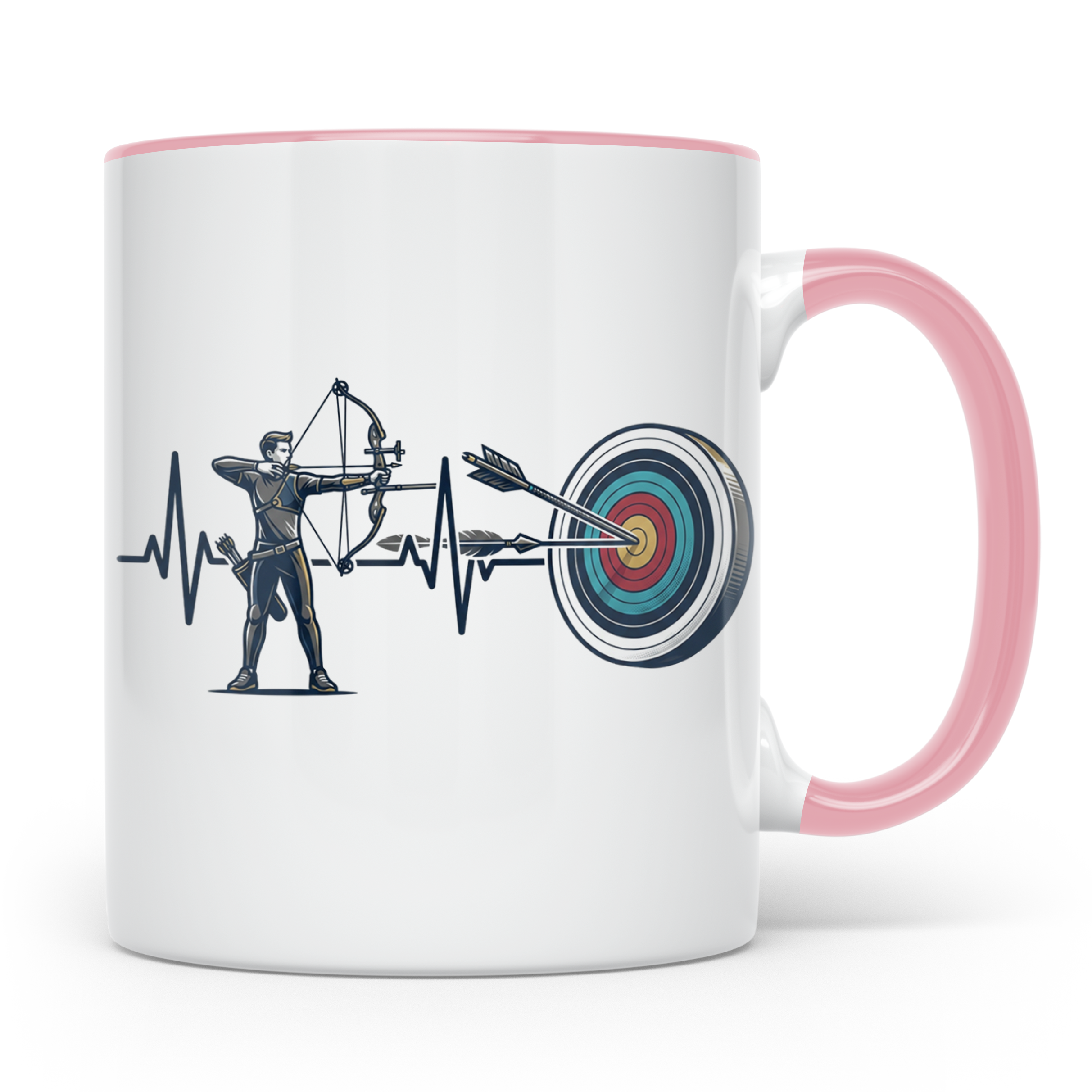 Bogenschießen Tasse Herzschlag, Bogenschütze mit Pfeil und B – Rosa [farbe:rosa]