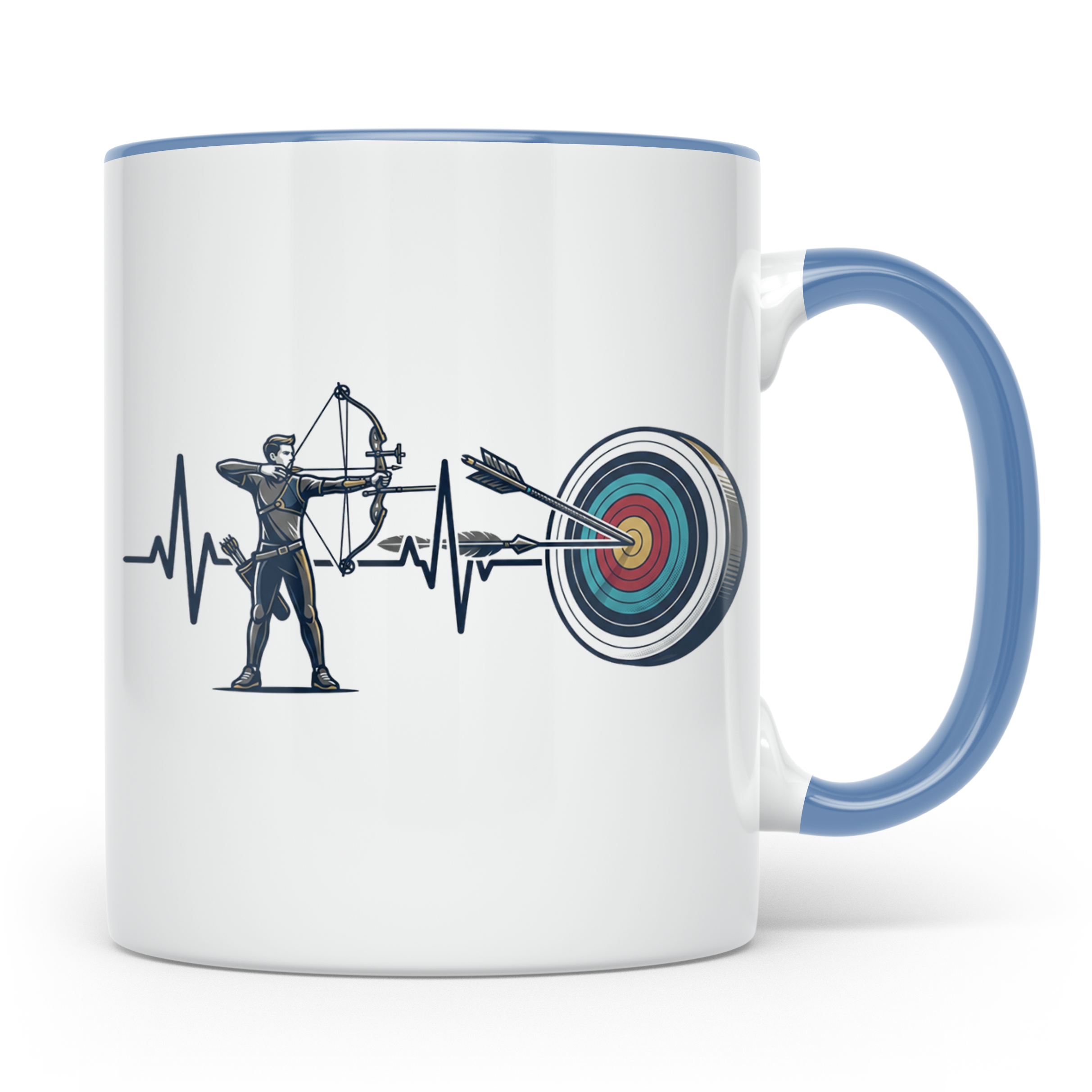 Bogenschießen Tasse Herzschlag, Bogenschütze mit Pfeil und B – Blau [farbe:blau]