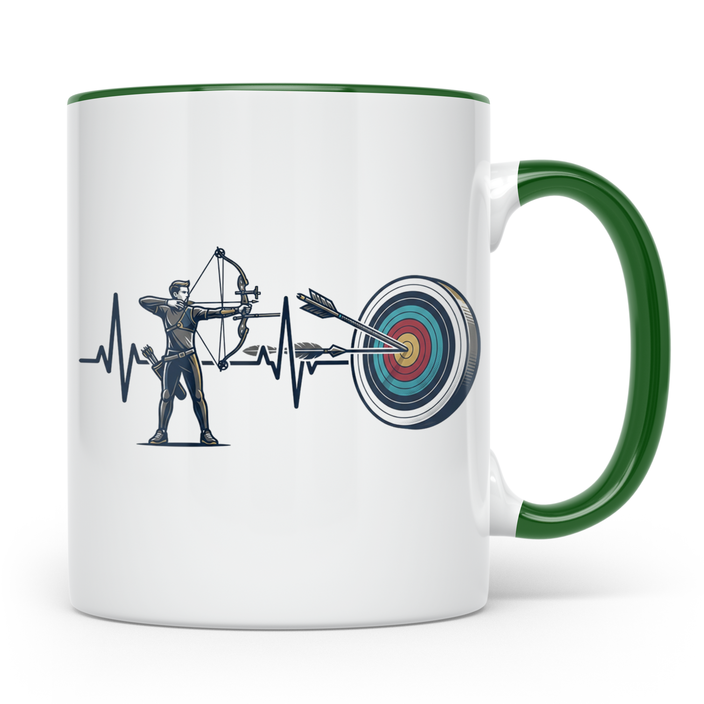 Bogenschießen Tasse Herzschlag, Bogenschütze mit Pfeil und B – Grün [farbe:grün]