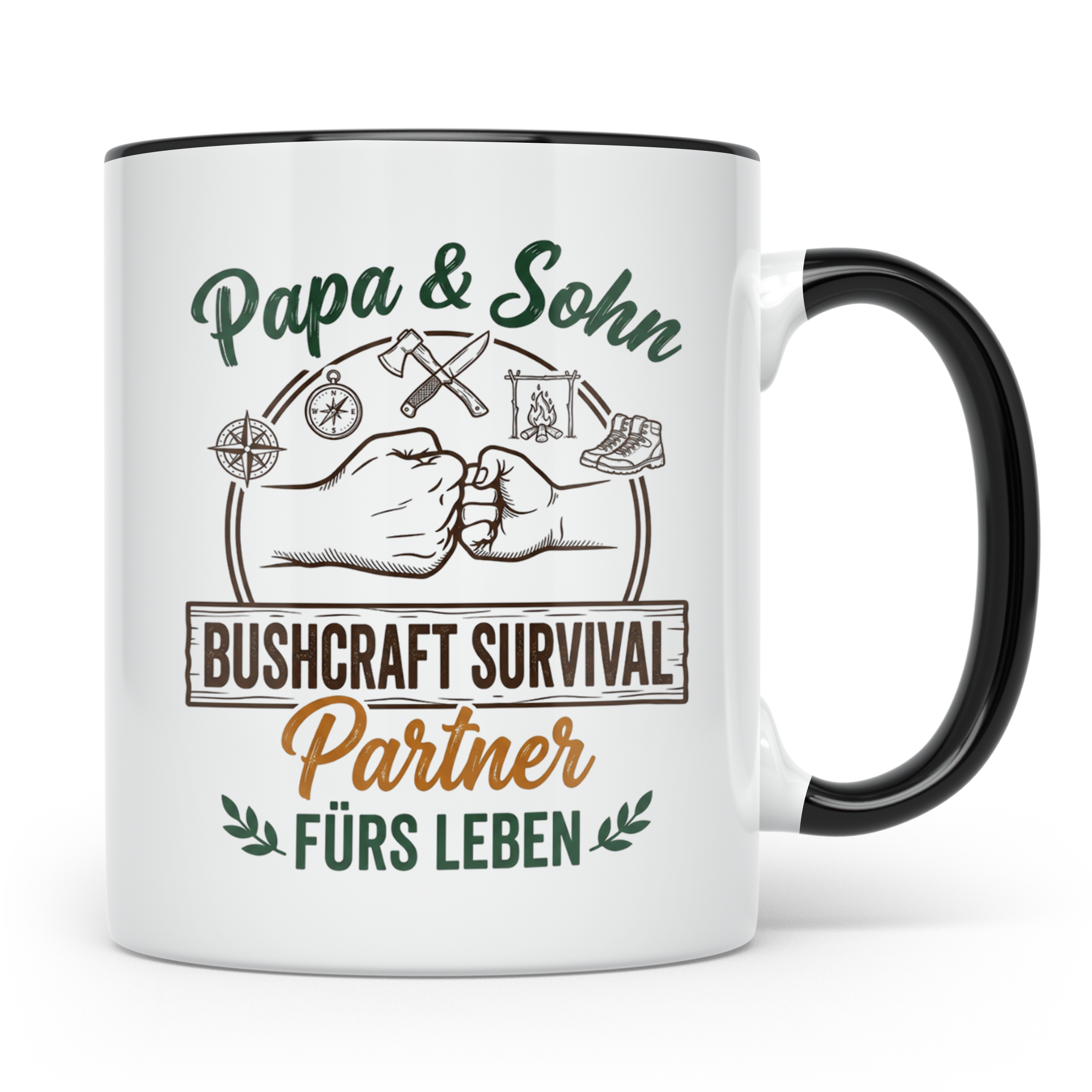 Papa & Sohn Bushcraft Tasse, Survival Partner fürs Leben, Ou – Schwarz [farbe:schwarz]