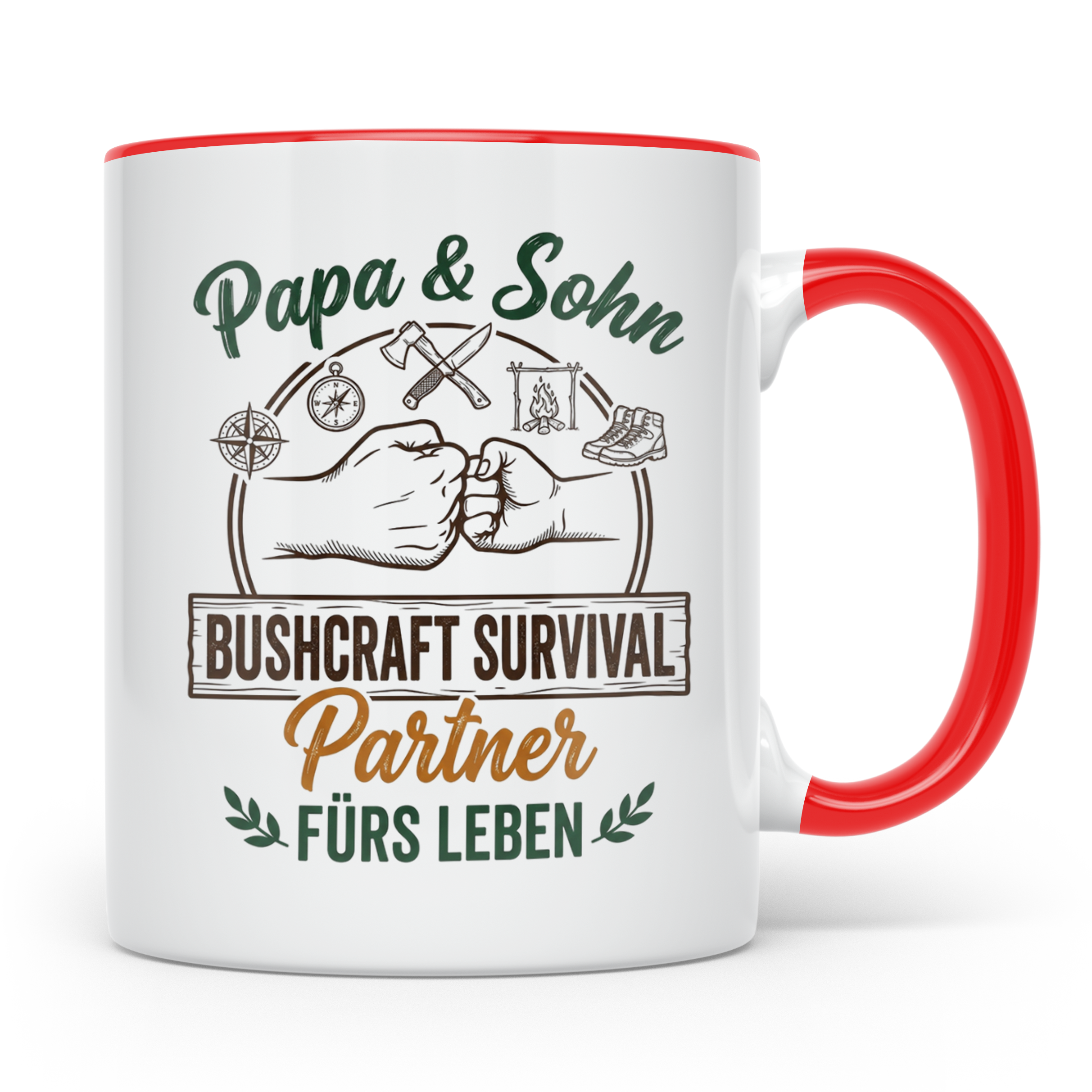 Papa & Sohn Bushcraft Tasse, Survival Partner fürs Leben, Ou – Rot [farbe:rot]