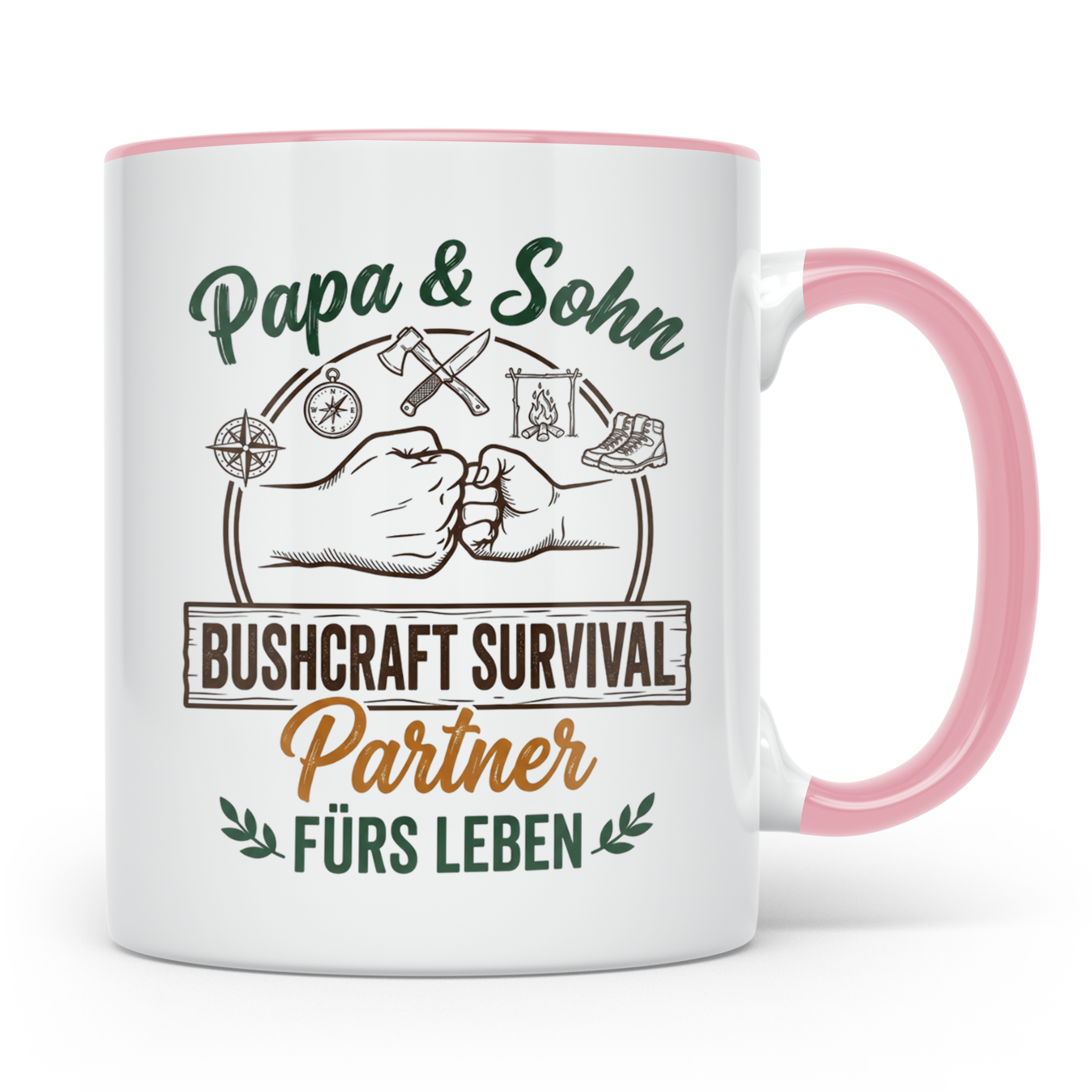 Papa & Sohn Bushcraft Tasse, Survival Partner fürs Leben, Ou – Rosa [farbe:rosa]