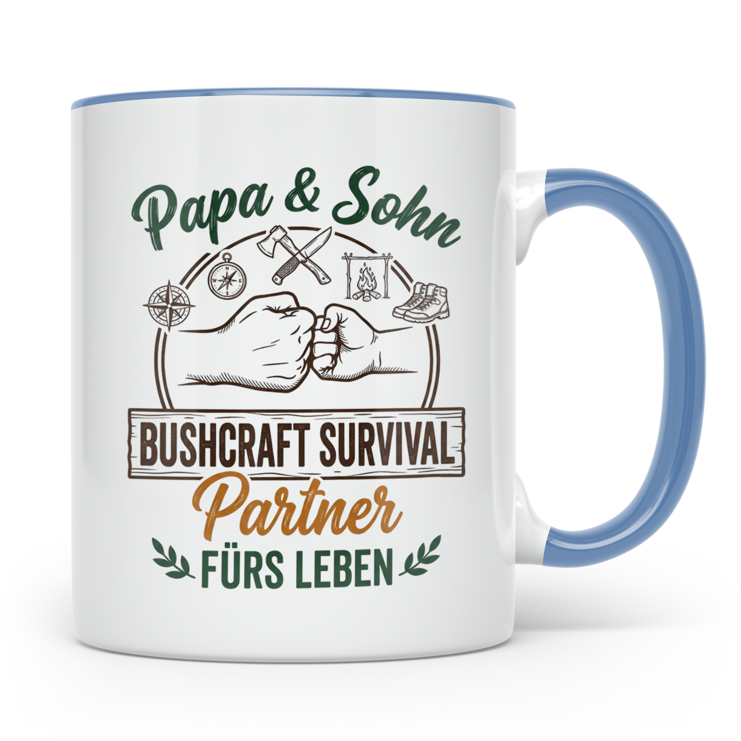 Papa & Sohn Bushcraft Tasse, Survival Partner fürs Leben, Ou – Blau [farbe:blau]