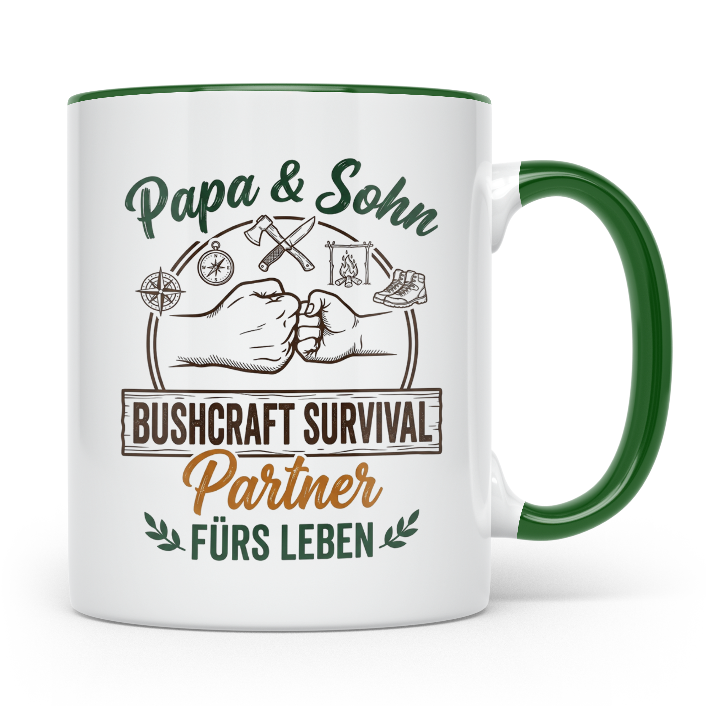 Papa & Sohn Bushcraft Tasse, Survival Partner fürs Leben, Ou – Grün [farbe:grün]