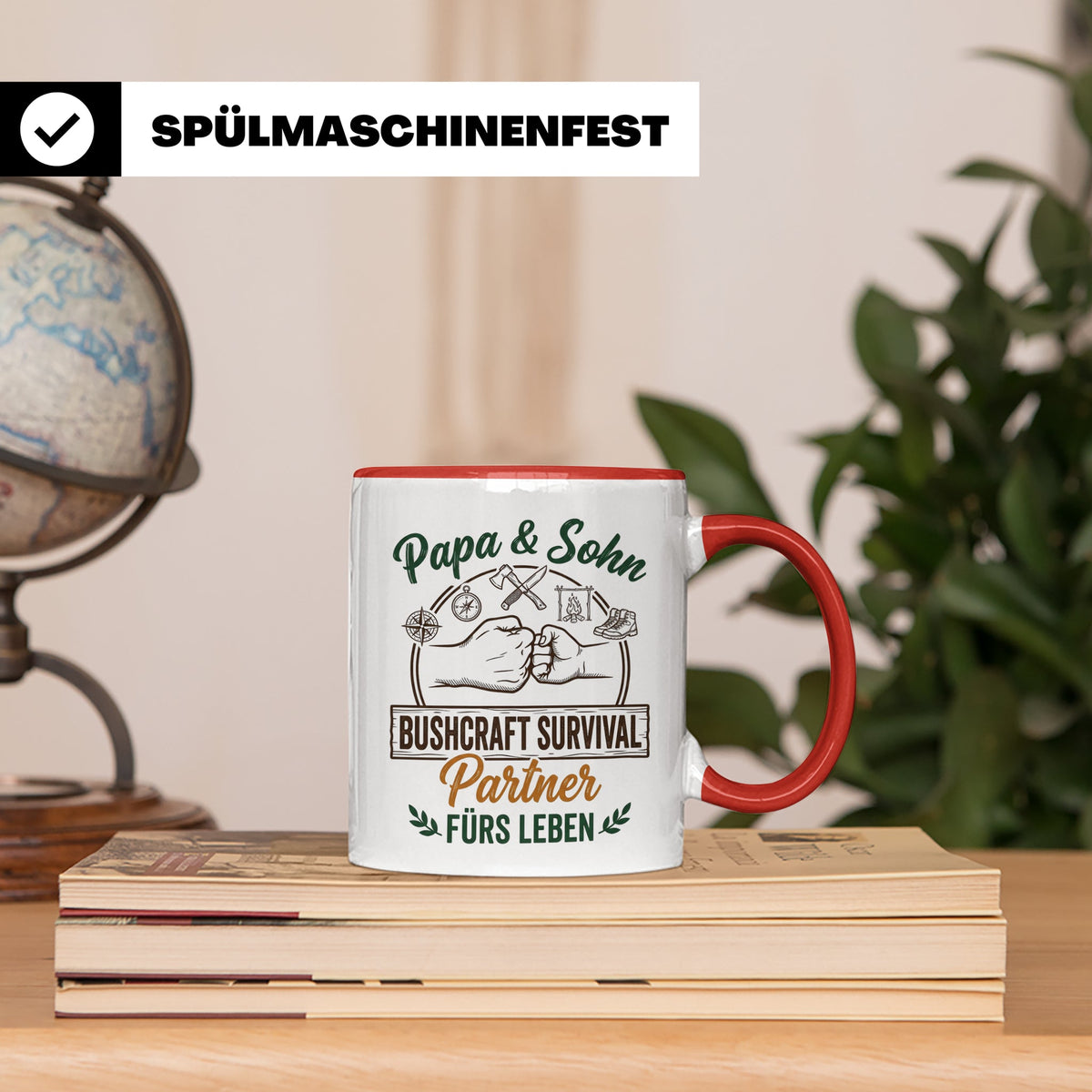 Papa & Sohn Bushcraft Tasse, Survival Partner fürs Leben, Ou – Rot [farbe:rot]
