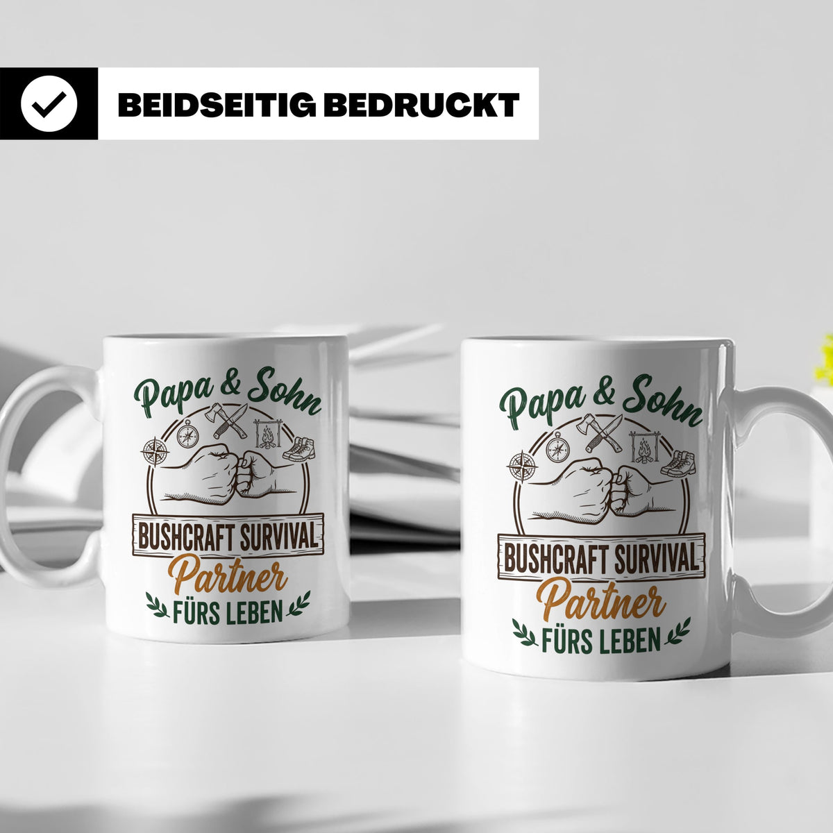 Papa & Sohn Bushcraft Tasse, Survival Partner fürs Leben, Ou – Weiß [farbe:weiß]