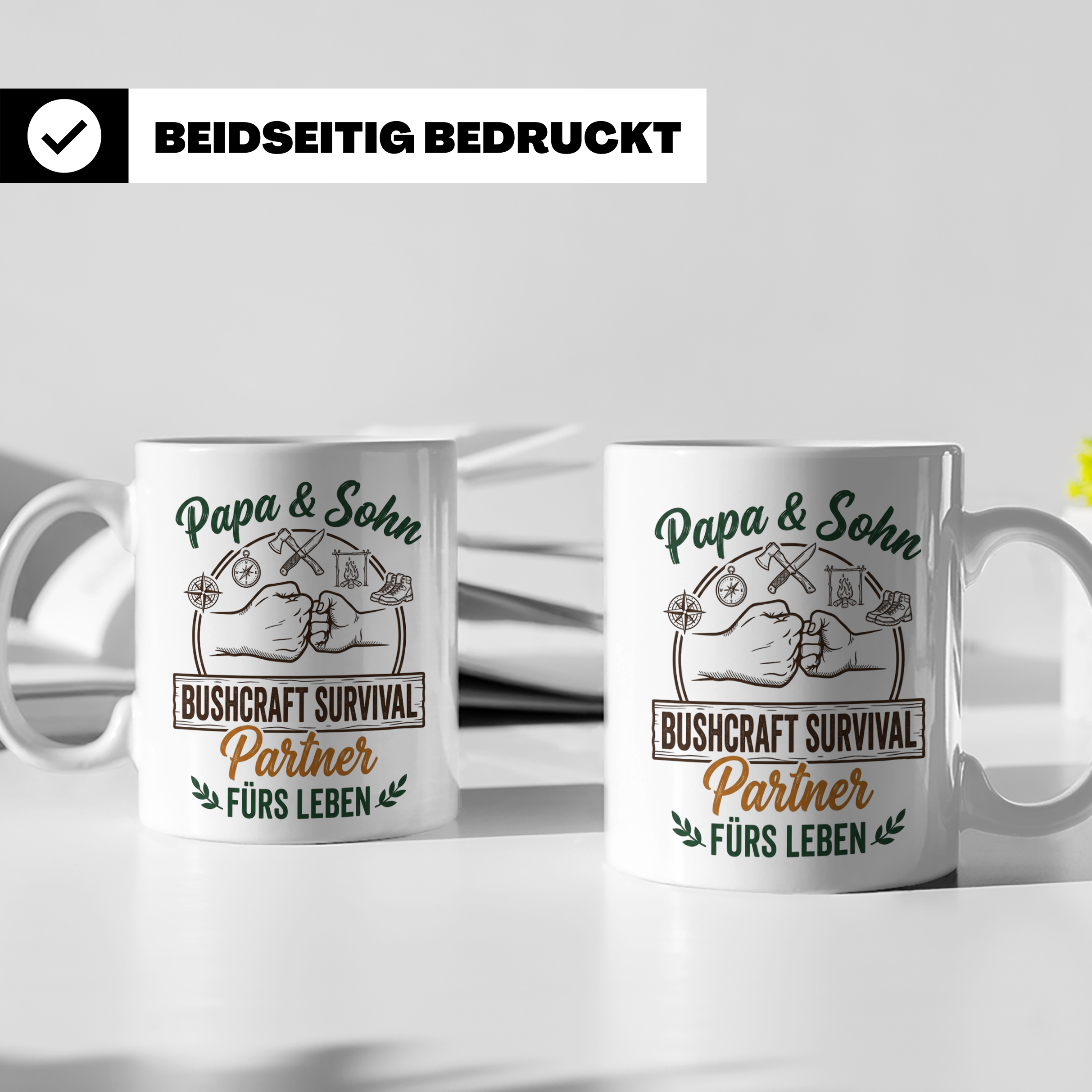 Papa & Sohn Bushcraft Tasse, Survival Partner fürs Leben, Ou – Weiß [farbe:weiß]