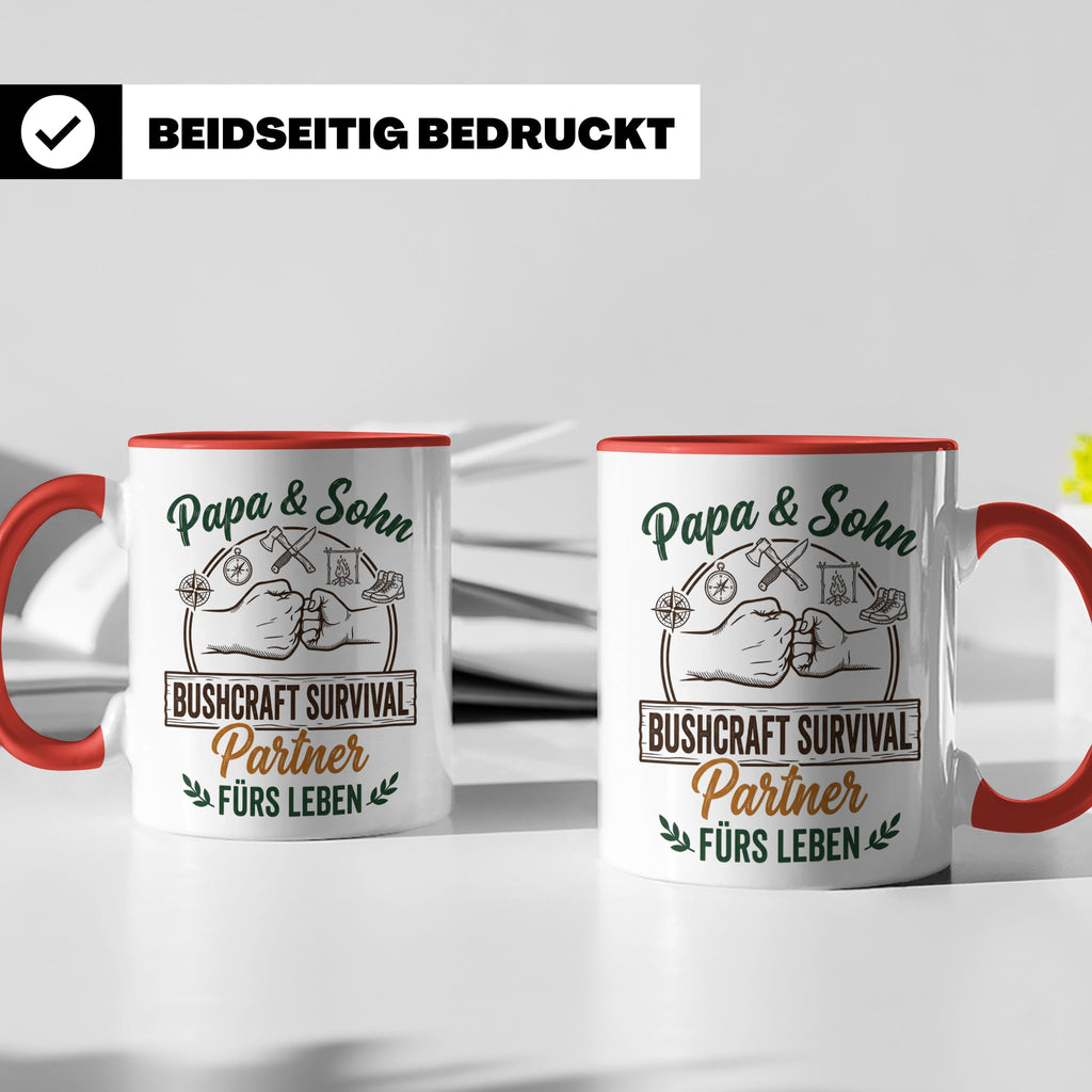 Papa & Sohn Bushcraft Tasse, Survival Partner fürs Leben, Ou – Rot [farbe:rot]