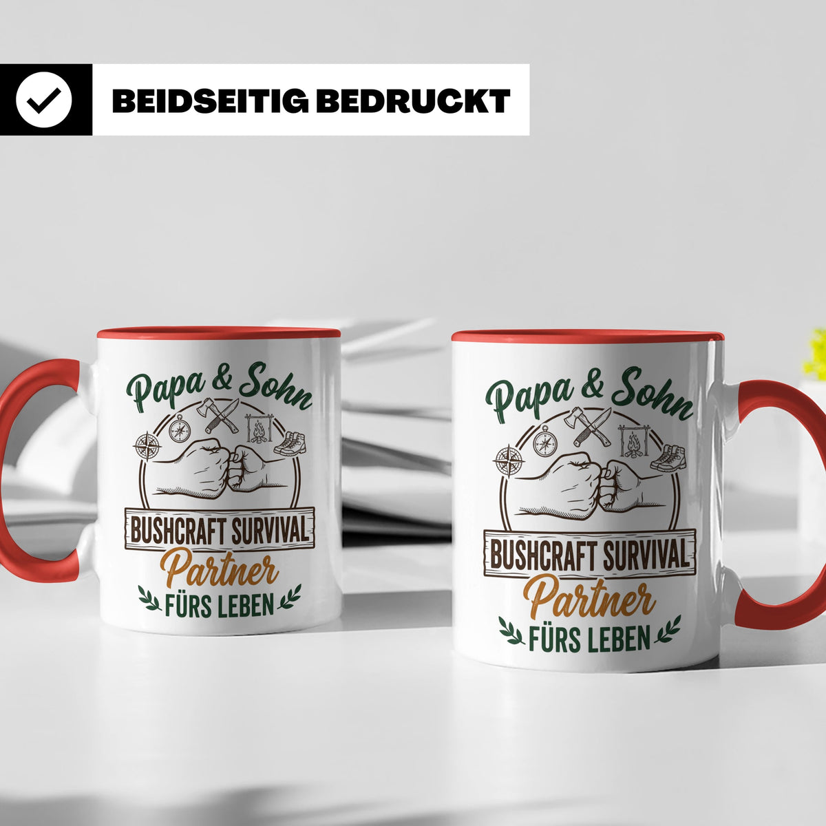 Papa & Sohn Bushcraft Tasse, Survival Partner fürs Leben, Ou – Rot [farbe:rot]