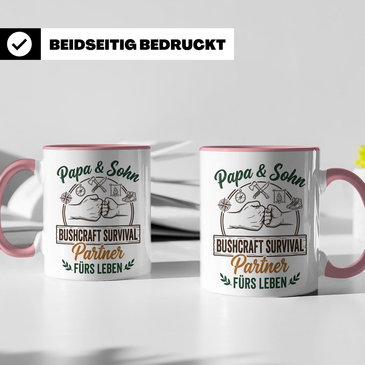 Papa & Sohn Bushcraft Tasse, Survival Partner fürs Leben, Ou – Rosa [farbe:rosa]