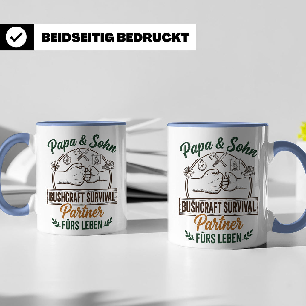 Papa & Sohn Bushcraft Tasse, Survival Partner fürs Leben, Ou – Blau [farbe:blau]