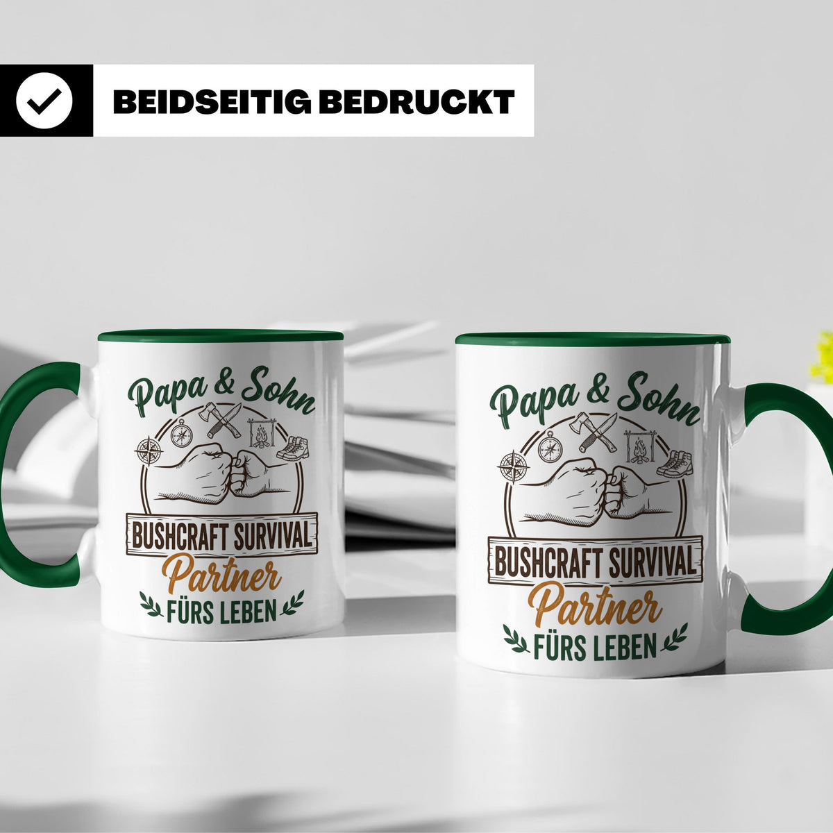 Papa & Sohn Bushcraft Tasse, Survival Partner fürs Leben, Ou – Grün [farbe:grün]