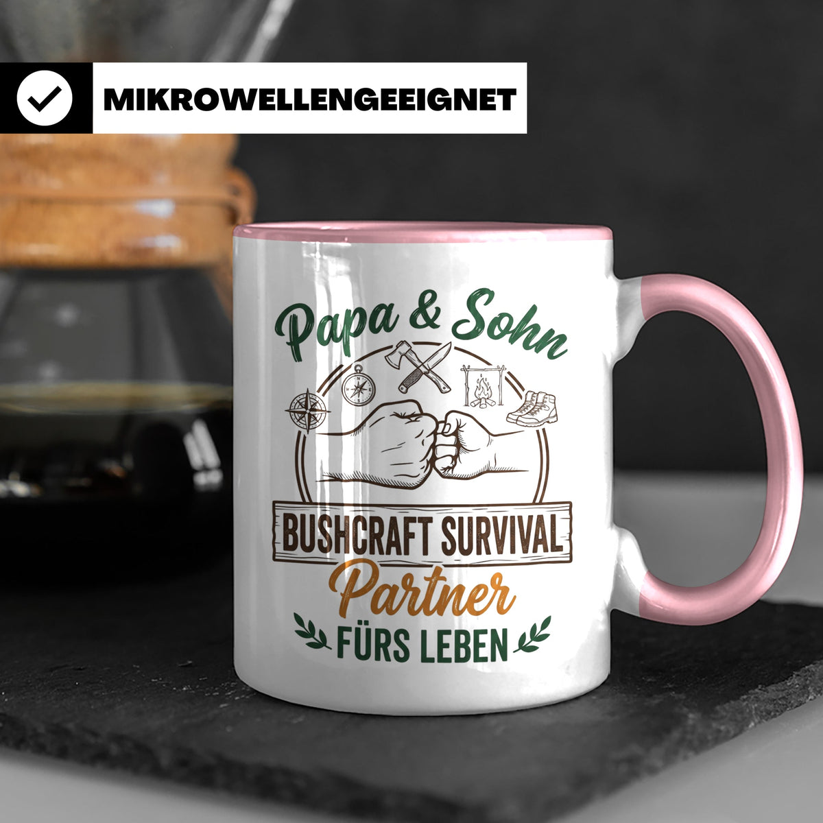 Papa & Sohn Bushcraft Tasse, Survival Partner fürs Leben, Ou – Rosa [farbe:rosa]