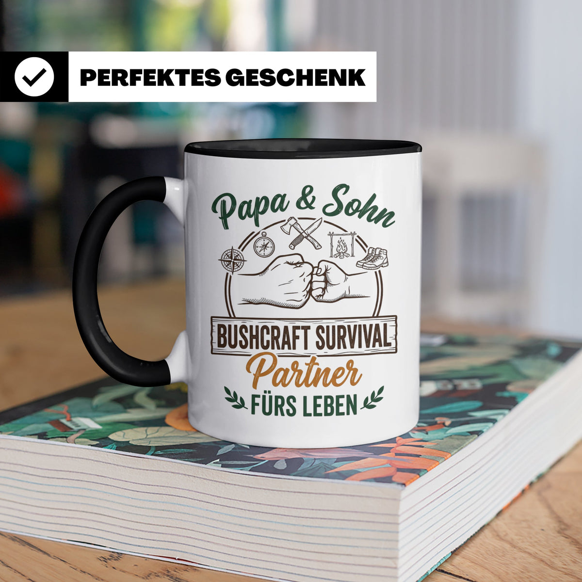 Papa & Sohn Bushcraft Tasse, Survival Partner fürs Leben, Ou – Schwarz [farbe:schwarz]