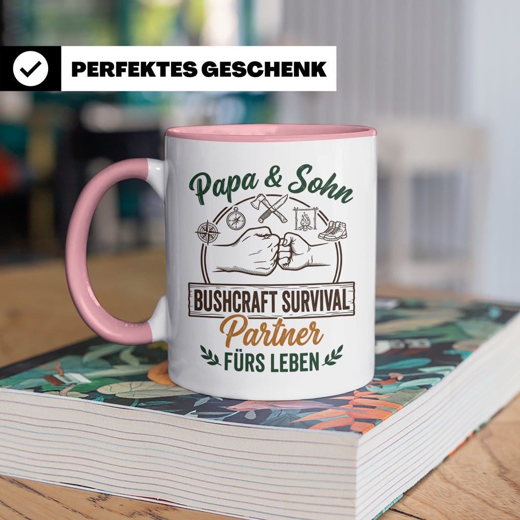 Papa & Sohn Bushcraft Tasse, Survival Partner fürs Leben, Ou – Rosa [farbe:rosa]