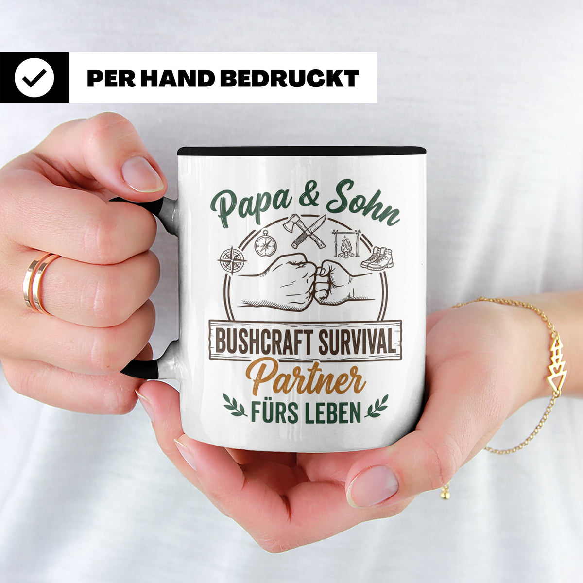 Papa & Sohn Bushcraft Tasse, Survival Partner fürs Leben, Ou – Schwarz [farbe:schwarz]